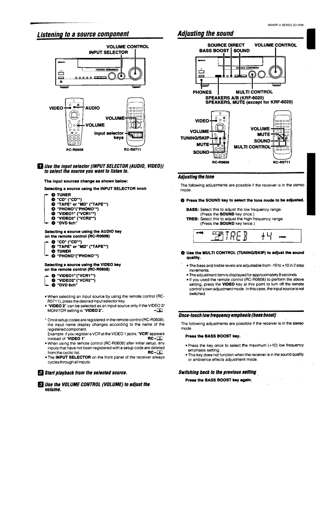 Kenwood VR-306, VR-305, VR-355, KRF-V6020, KRF-V5020 manual 