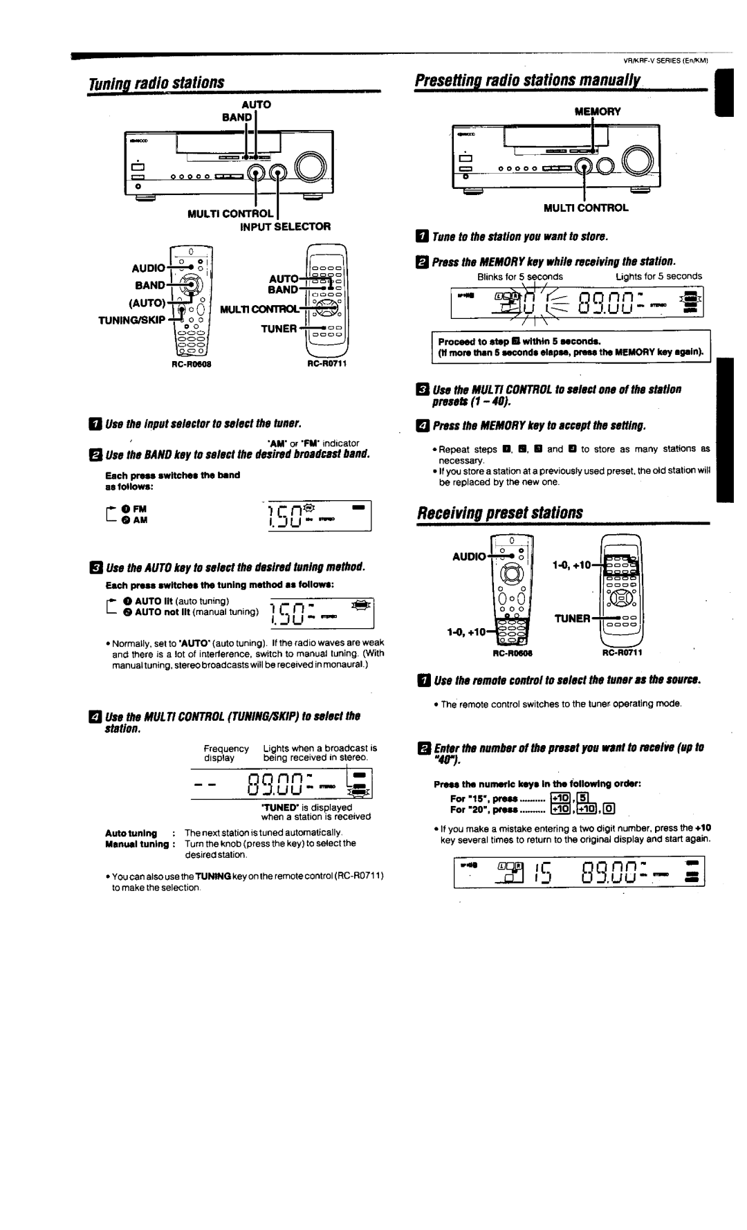 Kenwood VR-355, VR-306, VR-305, KRF-V6020, KRF-V5020 manual 