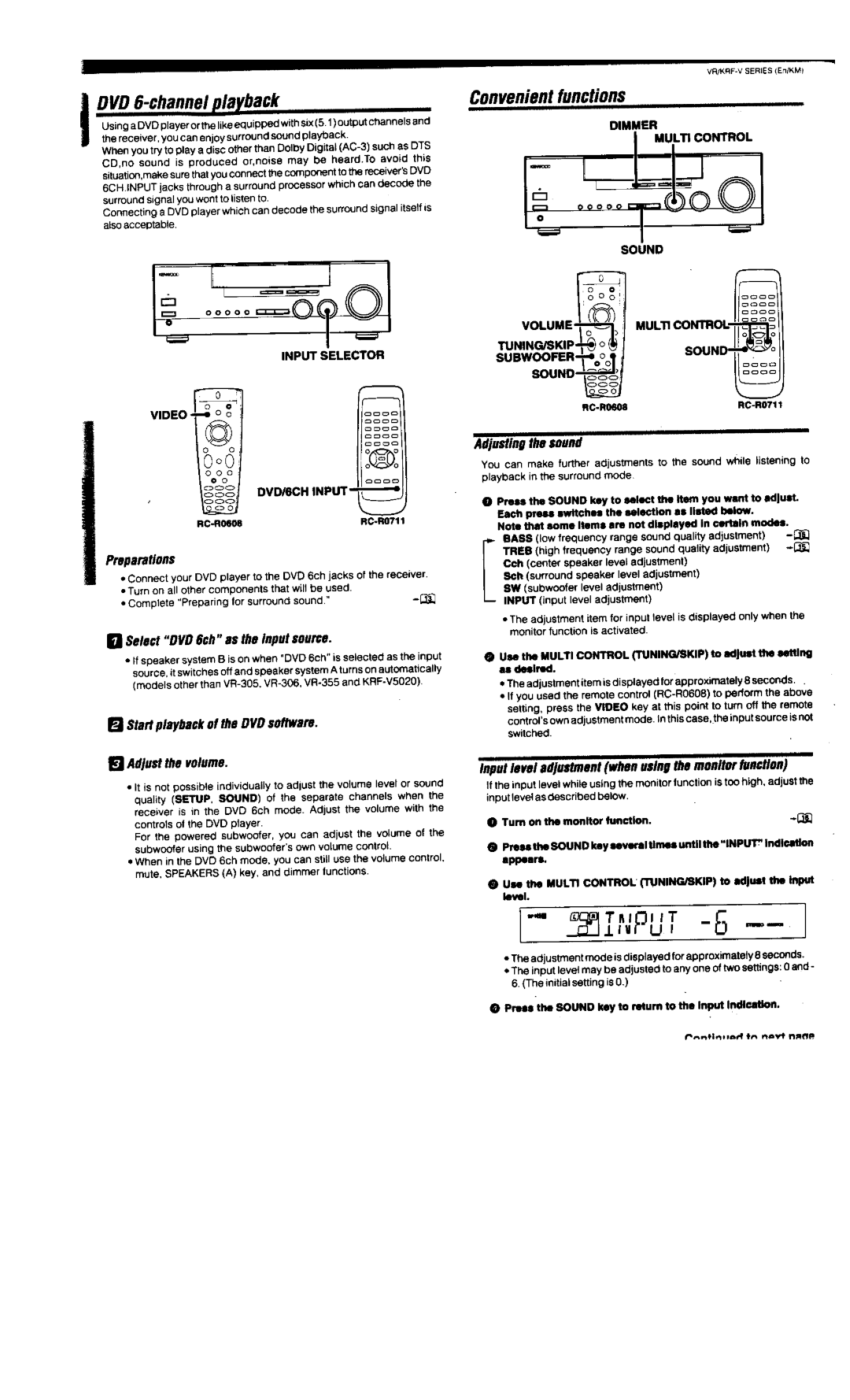 Kenwood VR-306, VR-305, VR-355, KRF-V6020, KRF-V5020 manual 