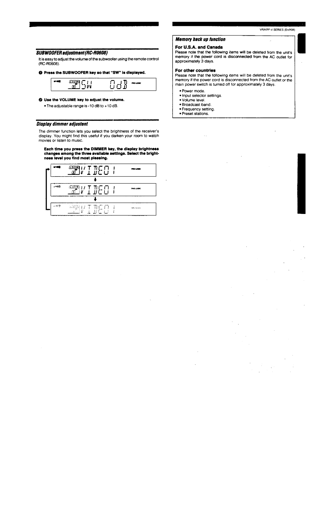 Kenwood VR-305, VR-306, VR-355, KRF-V6020, KRF-V5020 manual 