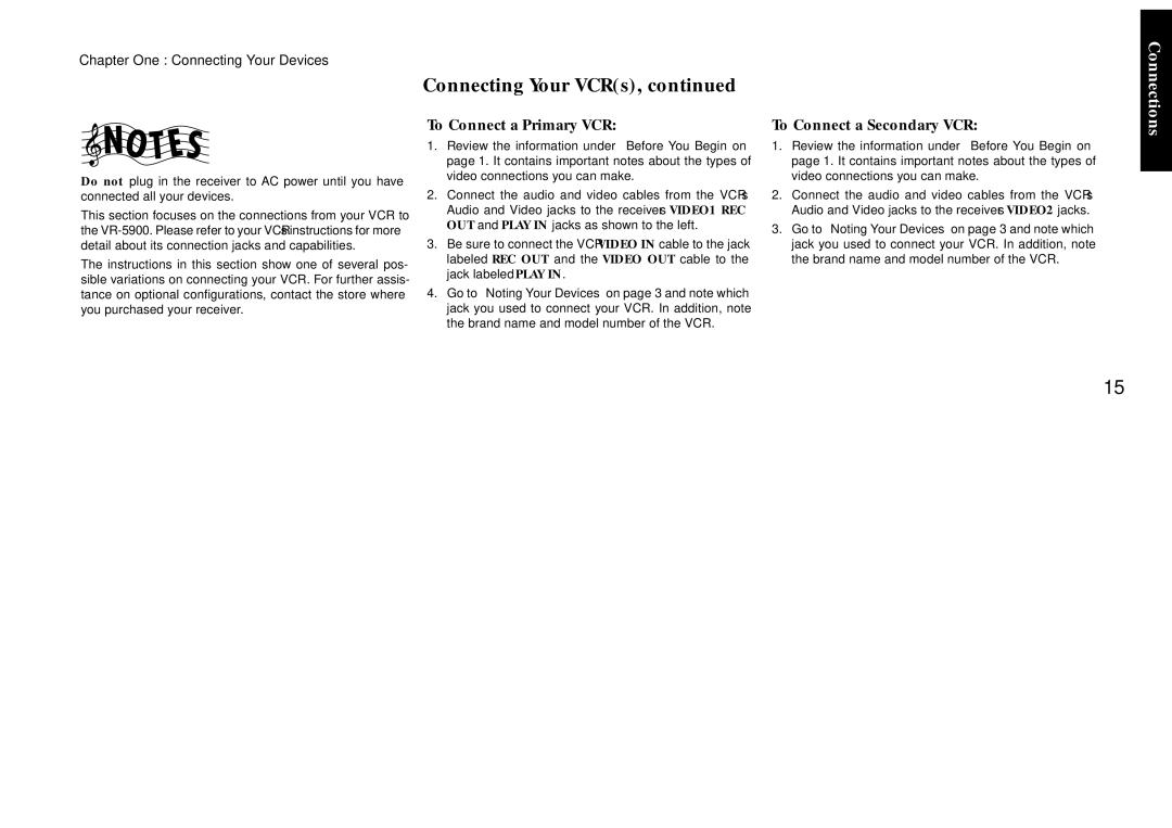 Kenwood VR-5900 setup guide To Connect a Primary VCR, To Connect a Secondary VCR 