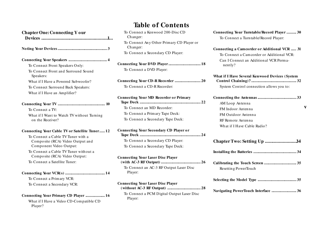 Kenwood VR-5900 setup guide Table of Contents 