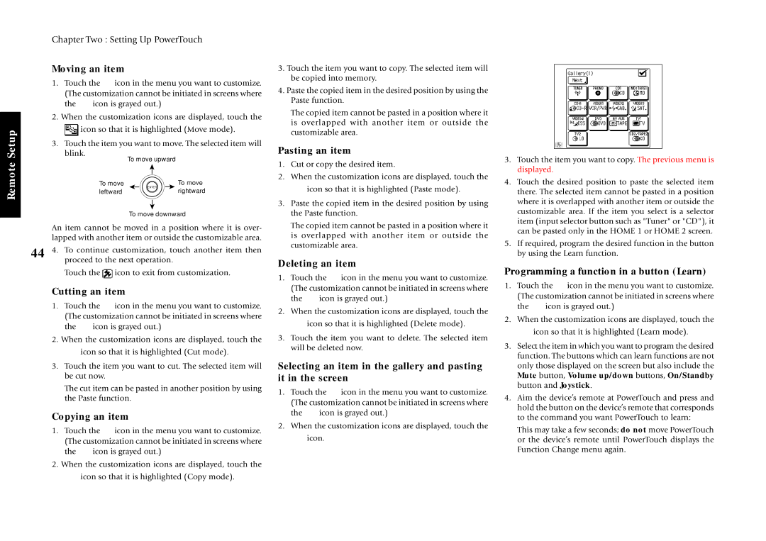 Kenwood VR-5900 setup guide Moving an item, Cutting an item, Copying an item, Pasting an item, Deleting an item 