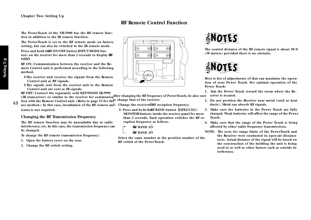 Kenwood VR-5900 setup guide RF Remote Control Function, Changing the RF Transmission Frequency 