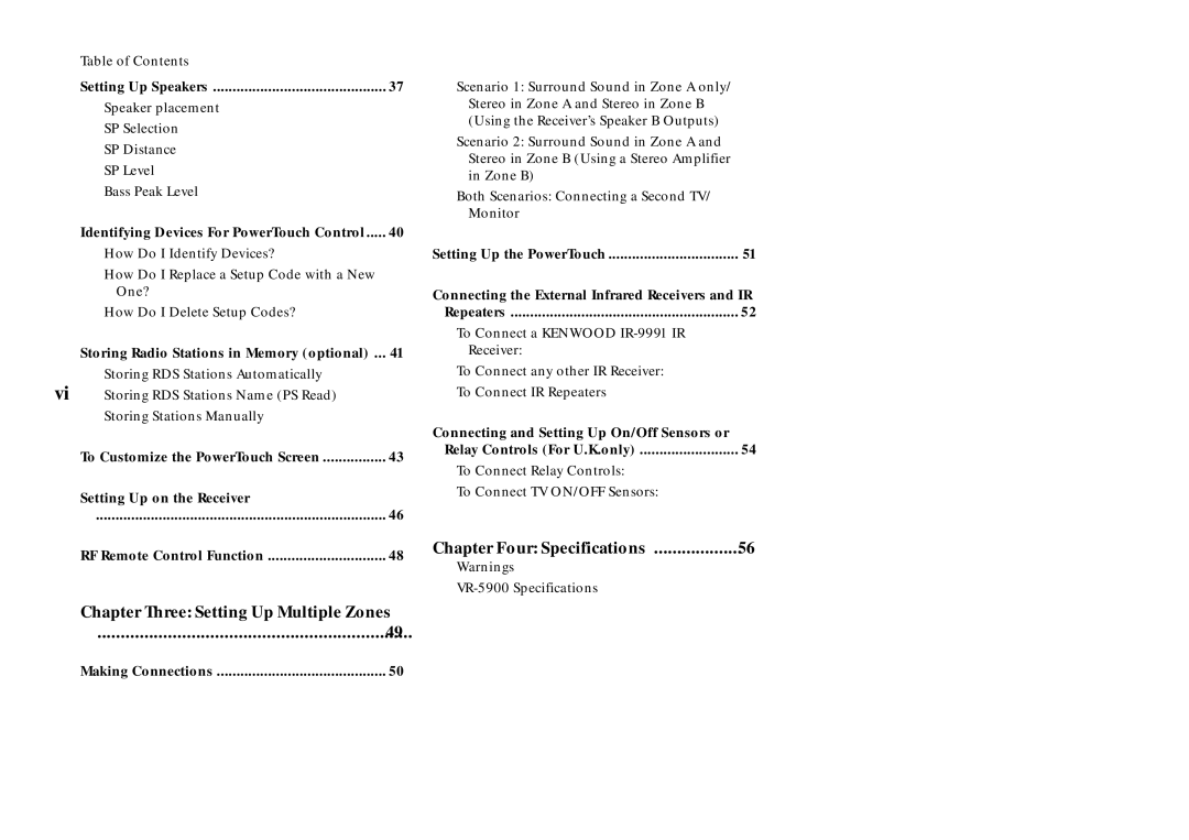 Kenwood VR-5900 setup guide Chapter Four Specifications 