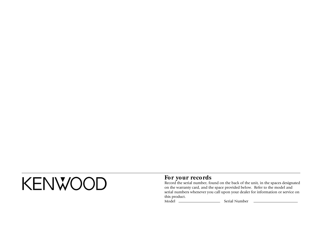 Kenwood VR-5900 setup guide For your records 