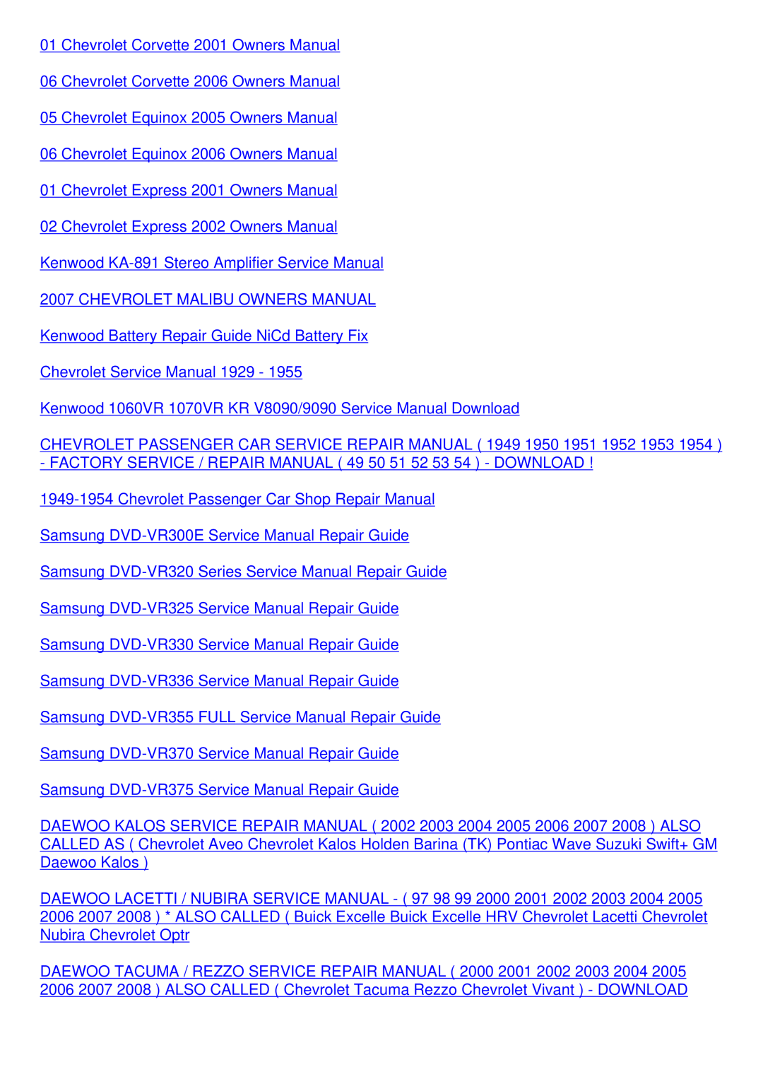 Kenwood VR 8070 specifications Chevrolet Blazer 4.3L V6 Service Repair Manual 1996 Onwards 