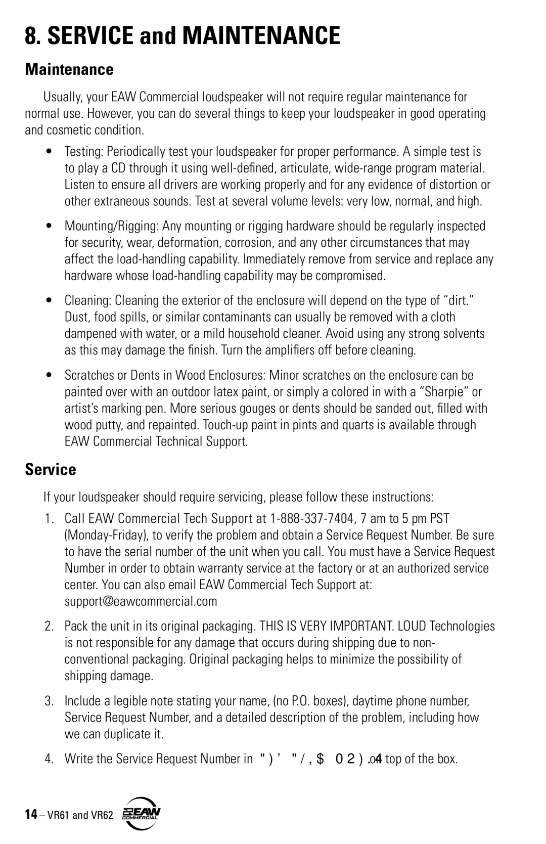 Kenwood VR61, VR62 instruction manual Maintenance, Service 