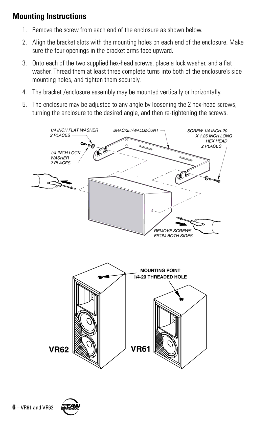 Kenwood VR61, VR62 instruction manual Mounting Instructions 