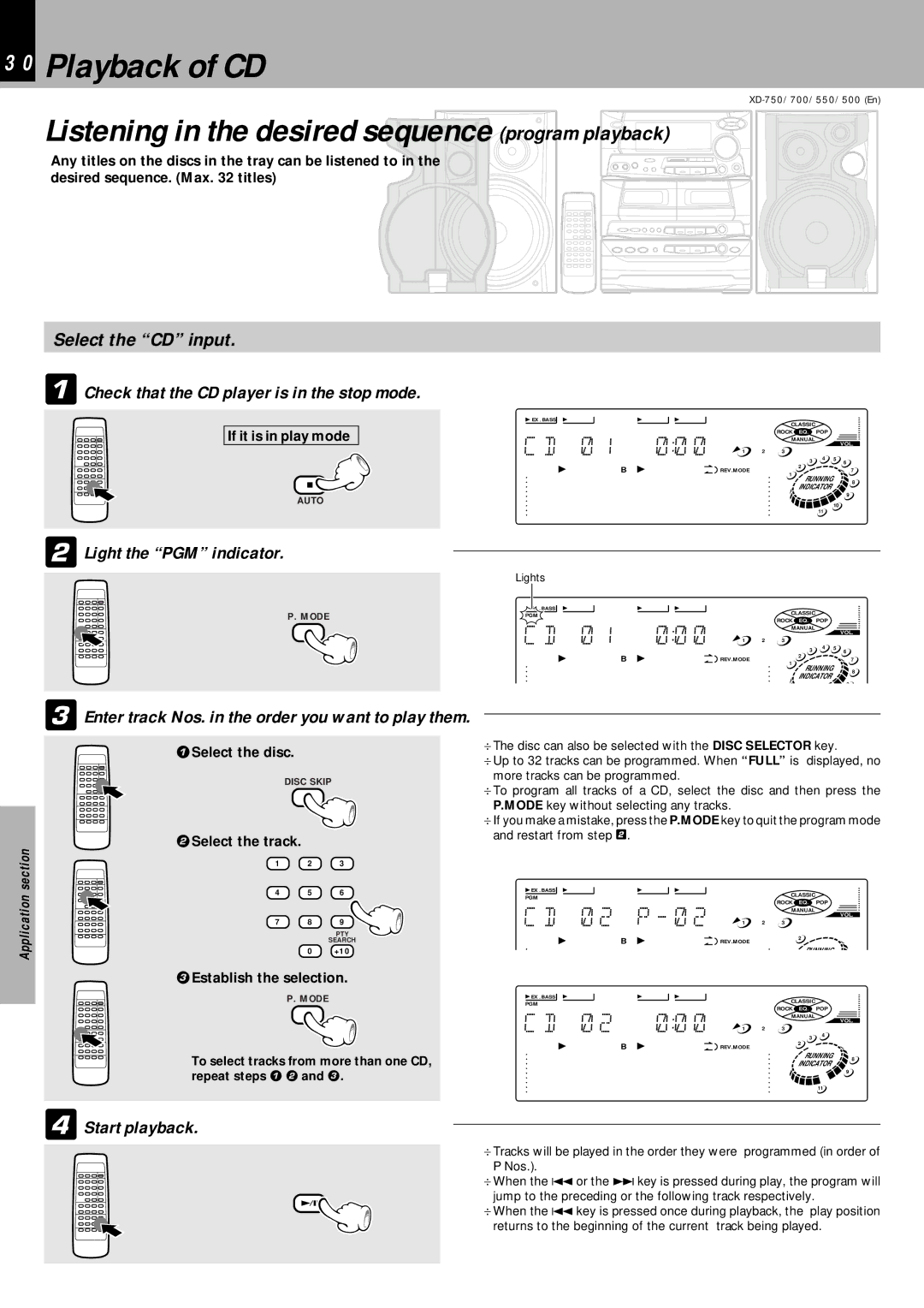 Kenwood XD-550, XD-700, XD-750, XD-500 Playback of CD, Listening in the desired sequence program playback, 2 P- 2 