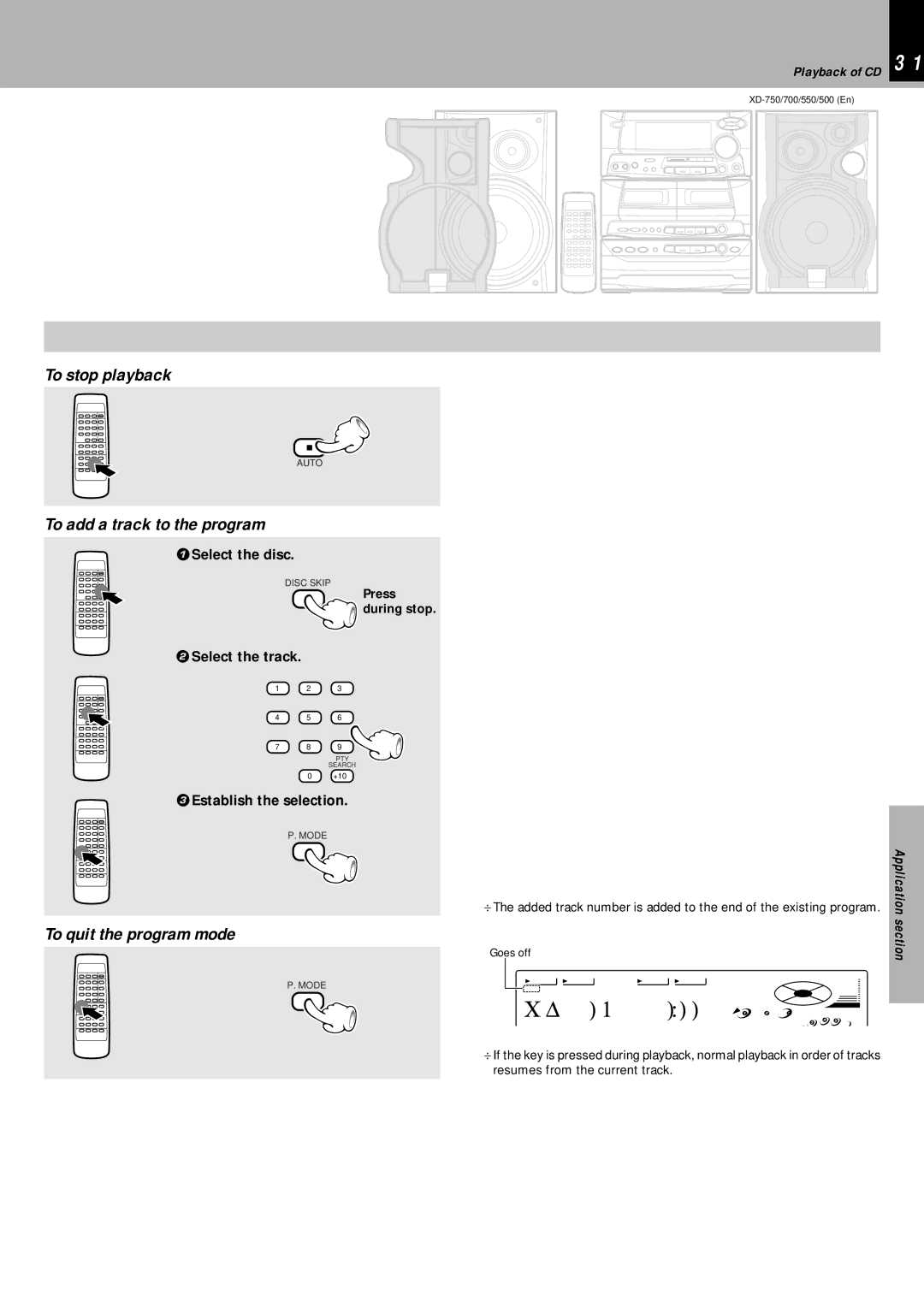 Kenwood XD-500, XD-700, XD-750, XD-550 instruction manual To add a track to the program, To quit the program mode 