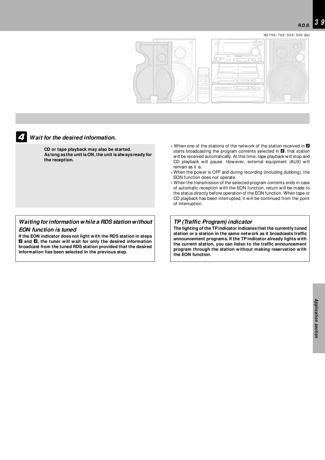 Kenwood XD-500, XD-700, XD-750, XD-550 instruction manual Wait for the desired information, TP Traffic Program indicator 