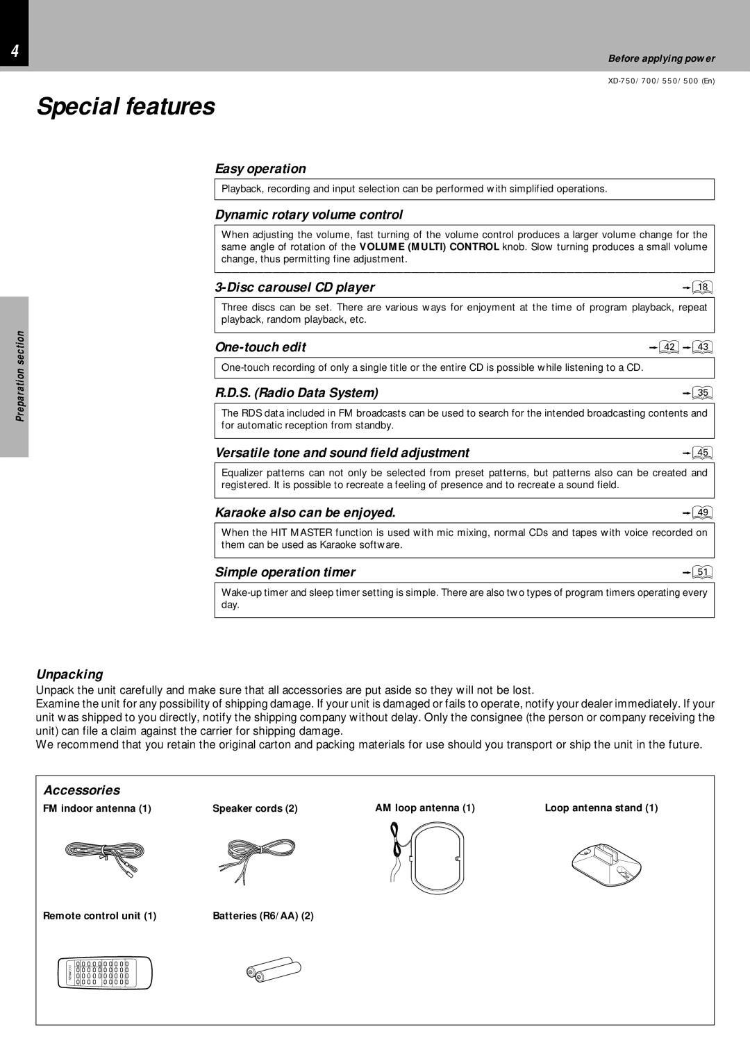 Kenwood XD-700, XD-750, XD-550, XD-500 instruction manual Special features 