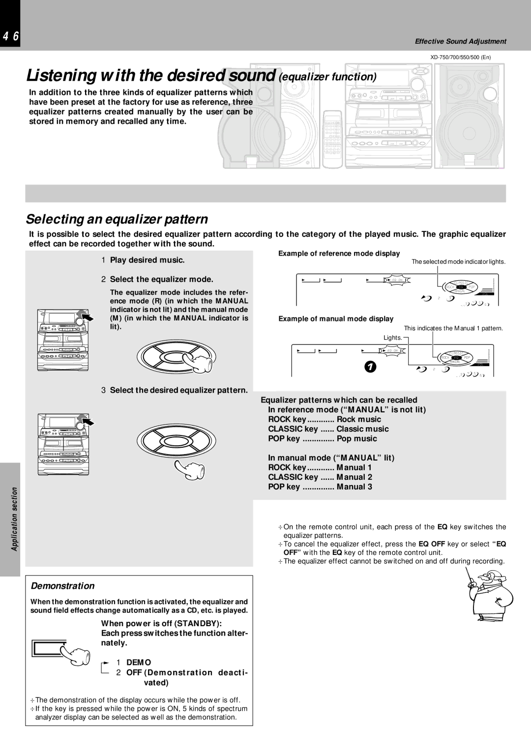 Kenwood XD-550, XD-700, XD-750, XD-500 instruction manual Selecting an equalizer pattern, C K, Demonstration 