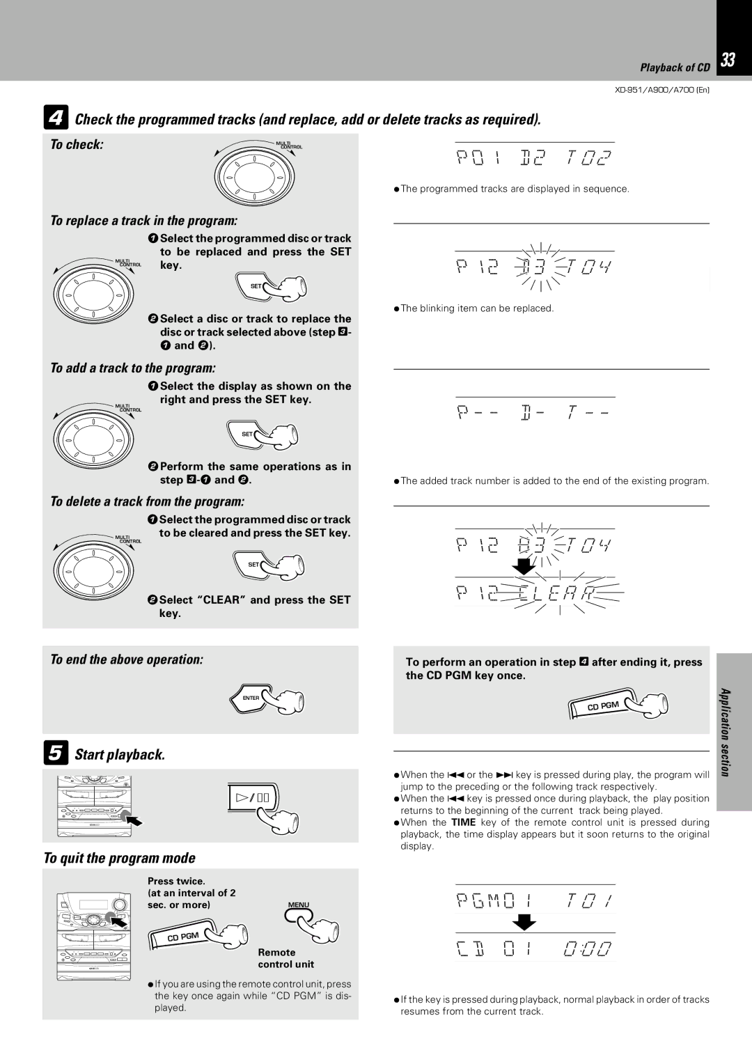 Kenwood XD-951, XD-A900, XD-A700 instruction manual P12 CL E a R, PGM0 CD 0, P01 D2 T 0, P12 D3 T O, P12 03 T O 