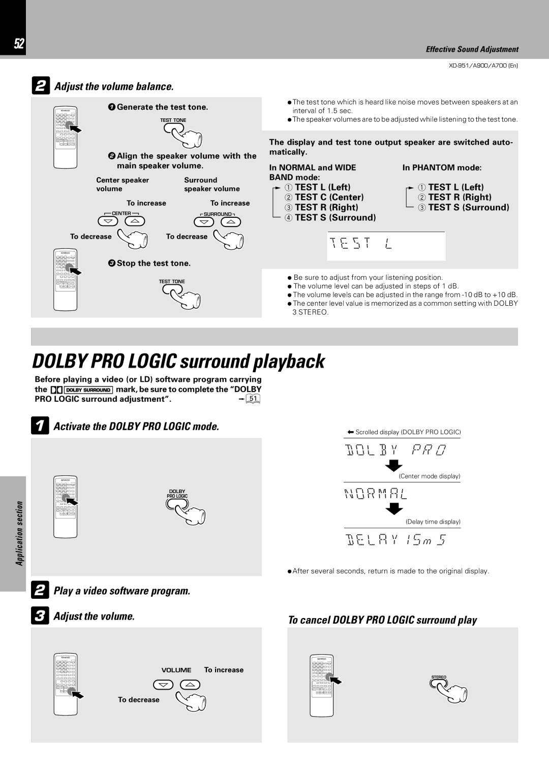 Kenwood XD-A900, XD-951, XD-A700 instruction manual TEsT L, Olb Y P R O, Norm AL, ELA Y1 5 m s 