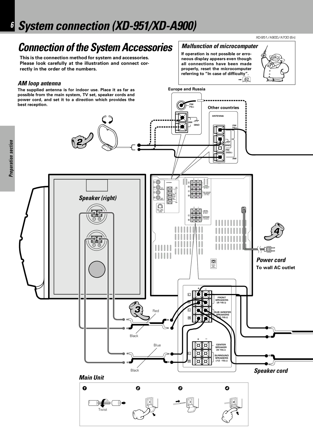 Kenwood XD-A700 instruction manual System connection XD-951/XD-A900, Connection of the System Accessories 