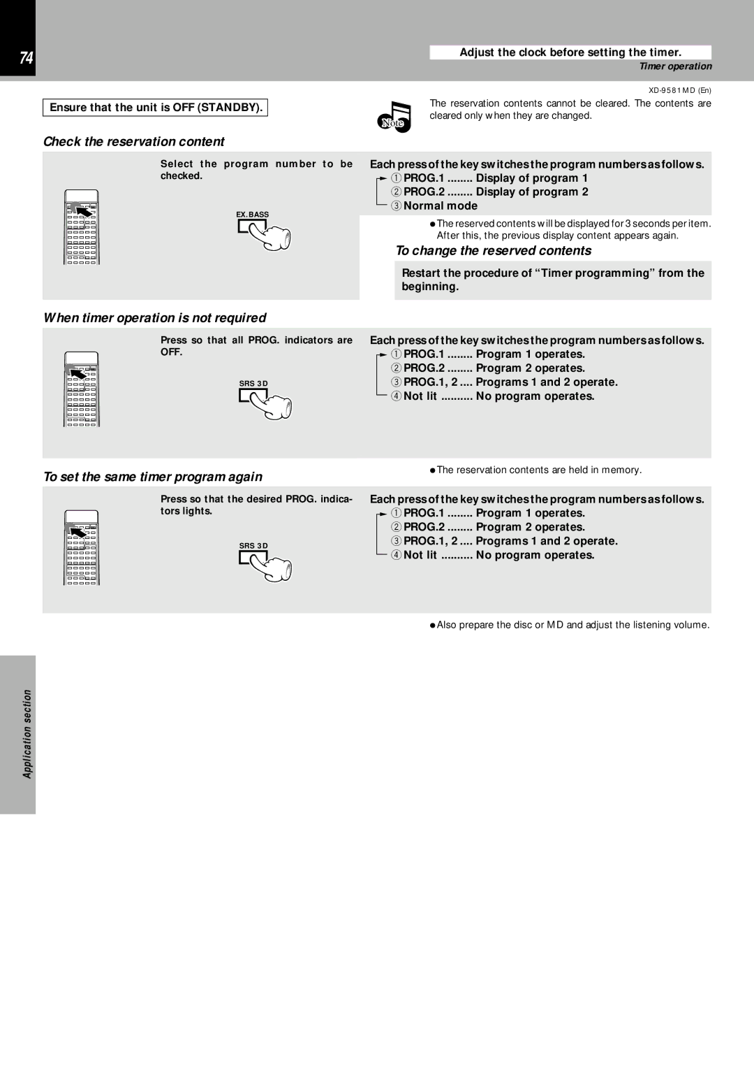 Kenwood XD-9581MD Check the reservation content, To change the reserved contents, When timer operation is not required 