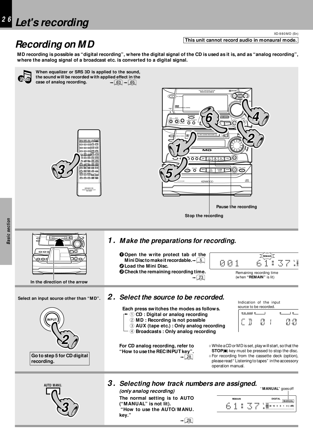 Kenwood XD-980MD instruction manual Lets recording, Make the preparations for recording, Select the source to be recorded 