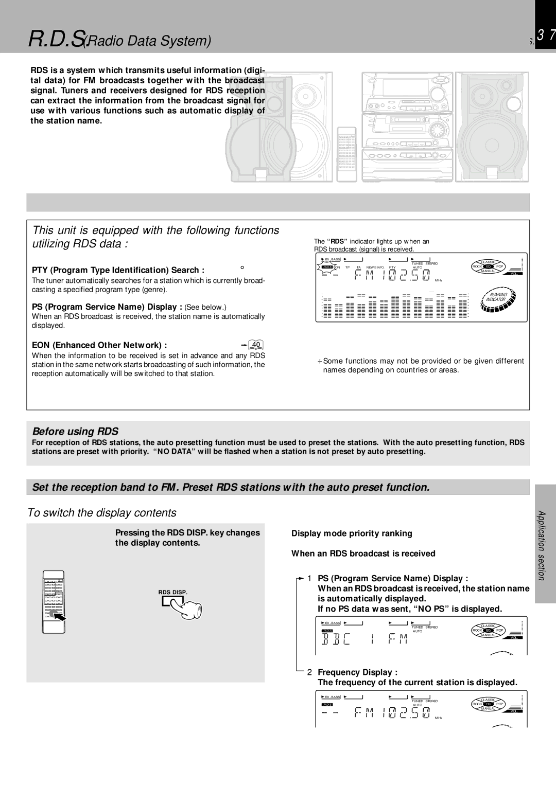 Kenwood XD-980MD instruction manual S. Radio Data System, C 1 FM, 1 2 MHz, To switch the display contents 