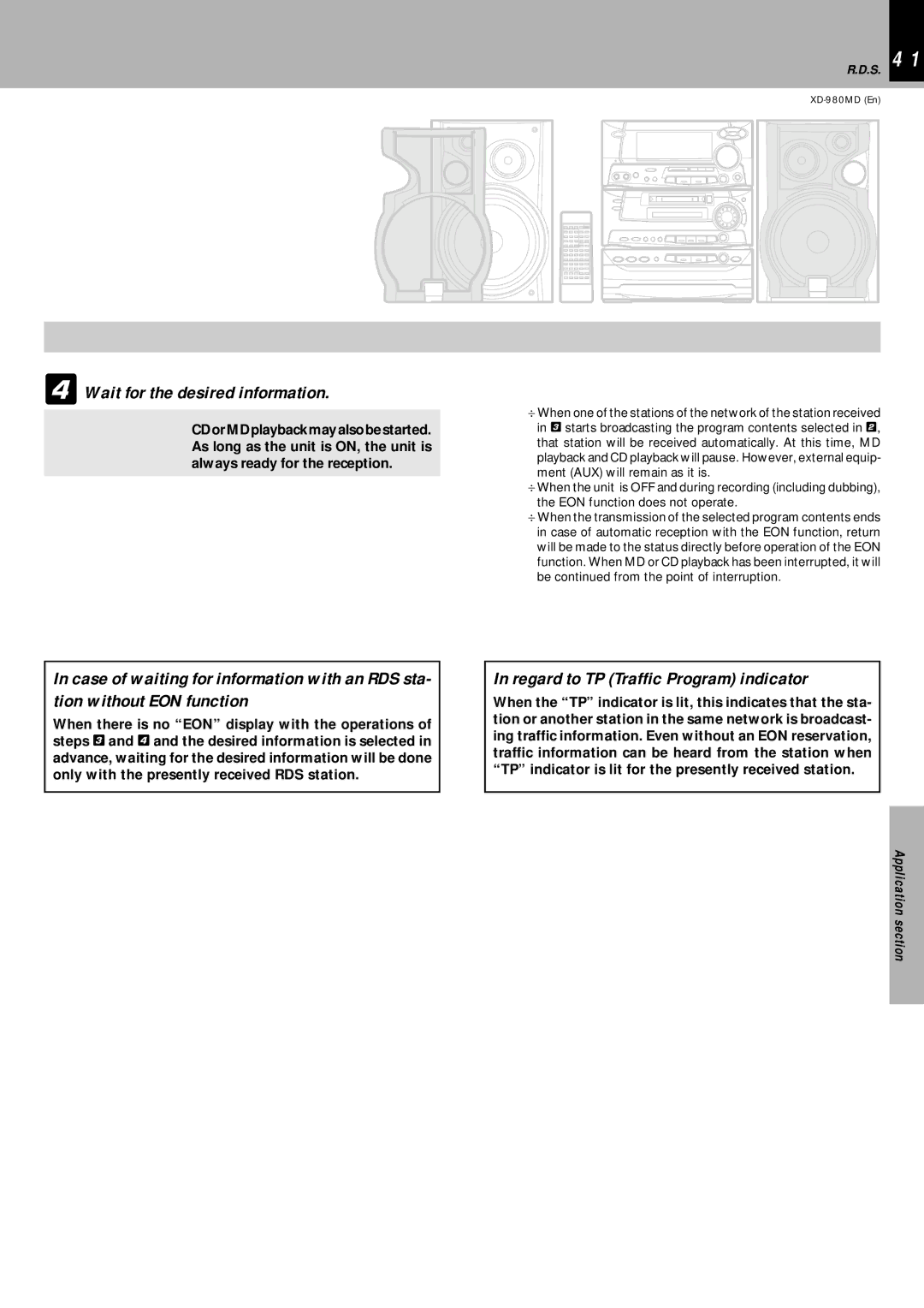 Kenwood XD-980MD instruction manual Wait for the desired information, Regard to TP Traffic Program indicator 