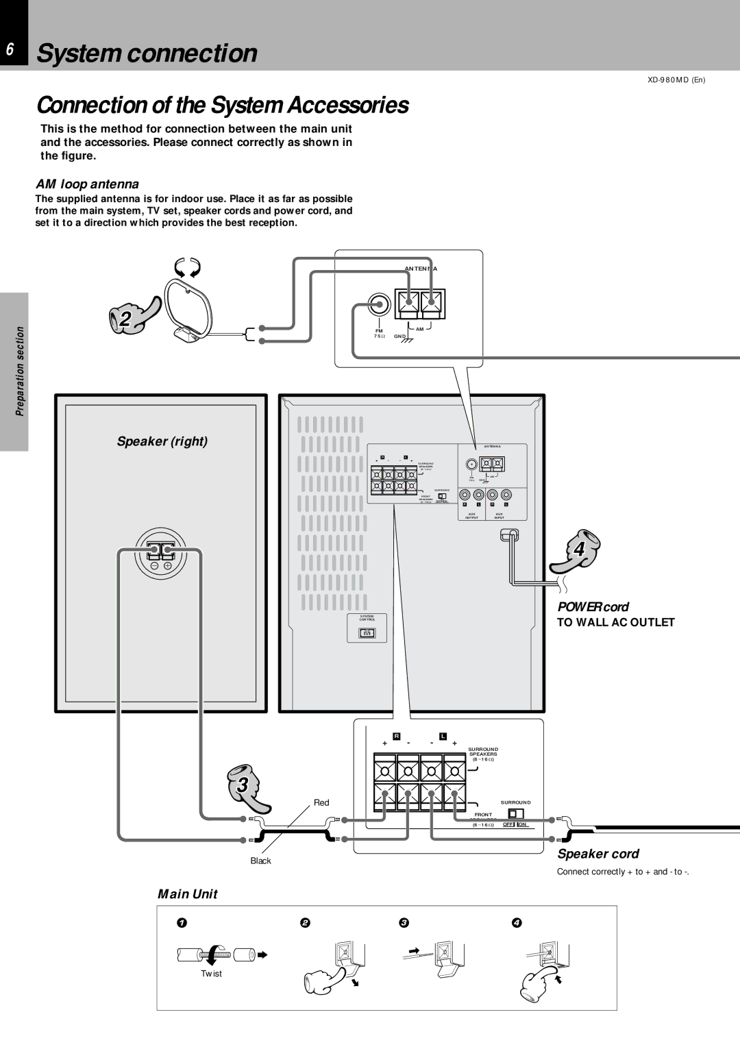 Kenwood XD-980MD instruction manual System connection, Connection of the System Accessories 