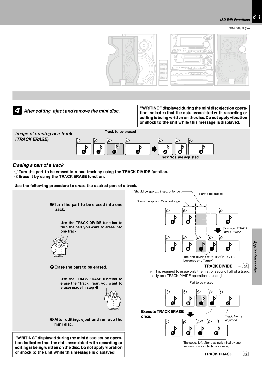 Kenwood XD-980MD instruction manual Erasing a part of a track 