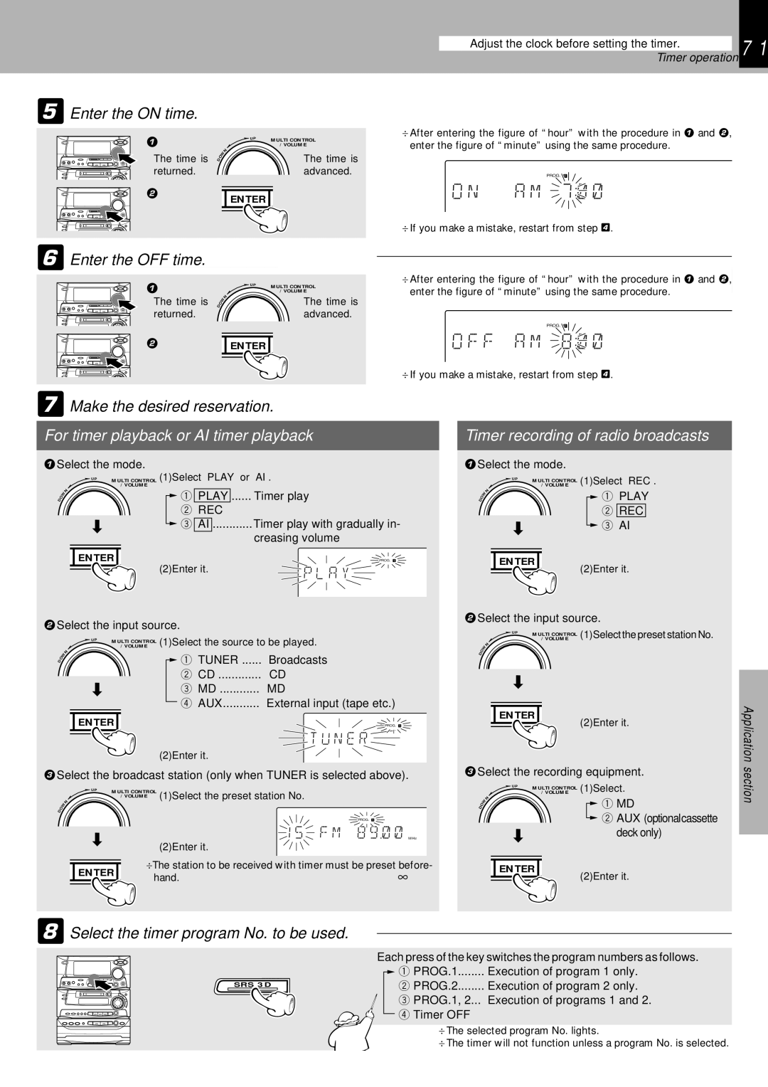 Kenwood XD-980MD instruction manual 5Enter the on time, Enter the OFF time, Make the desired reservation 