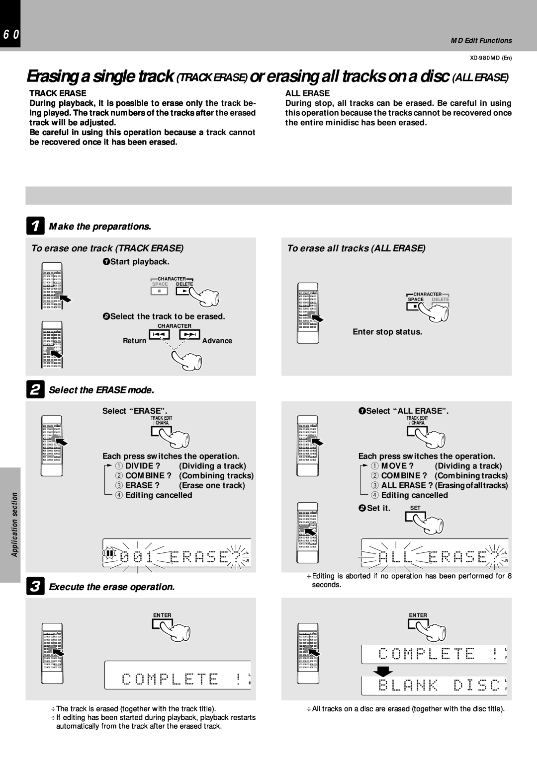 Kenwood XD-980MD instruction manual C O M P L E T E !L, A L L Er A S E ? L, B L A N K D I S C L, 1Make the preparations 