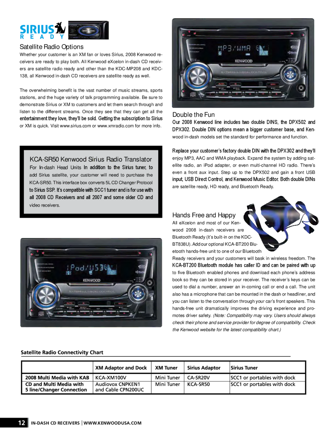 Kenwood XR-S17P Satellite Radio Options, KCA-SR50 Kenwood Sirius Radio Translator, Double the Fun, Hands Free and Happy 