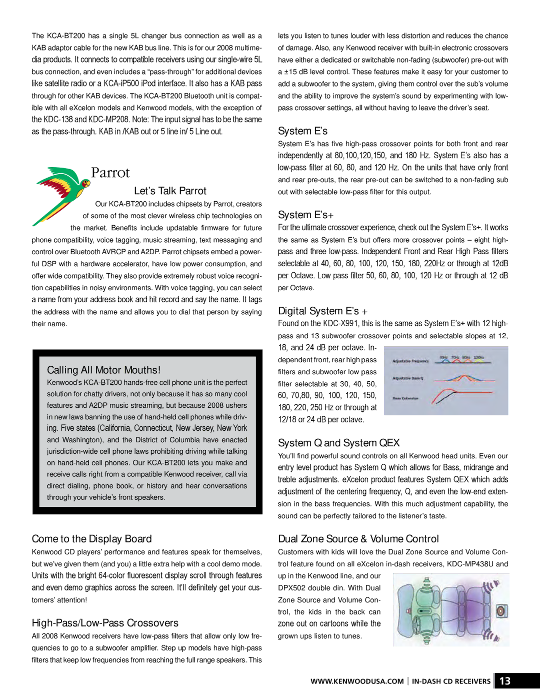 Kenwood XR-S17P manual Let’s Talk Parrot, Calling All Motor Mouths, System E’s+, Digital System E’s + 