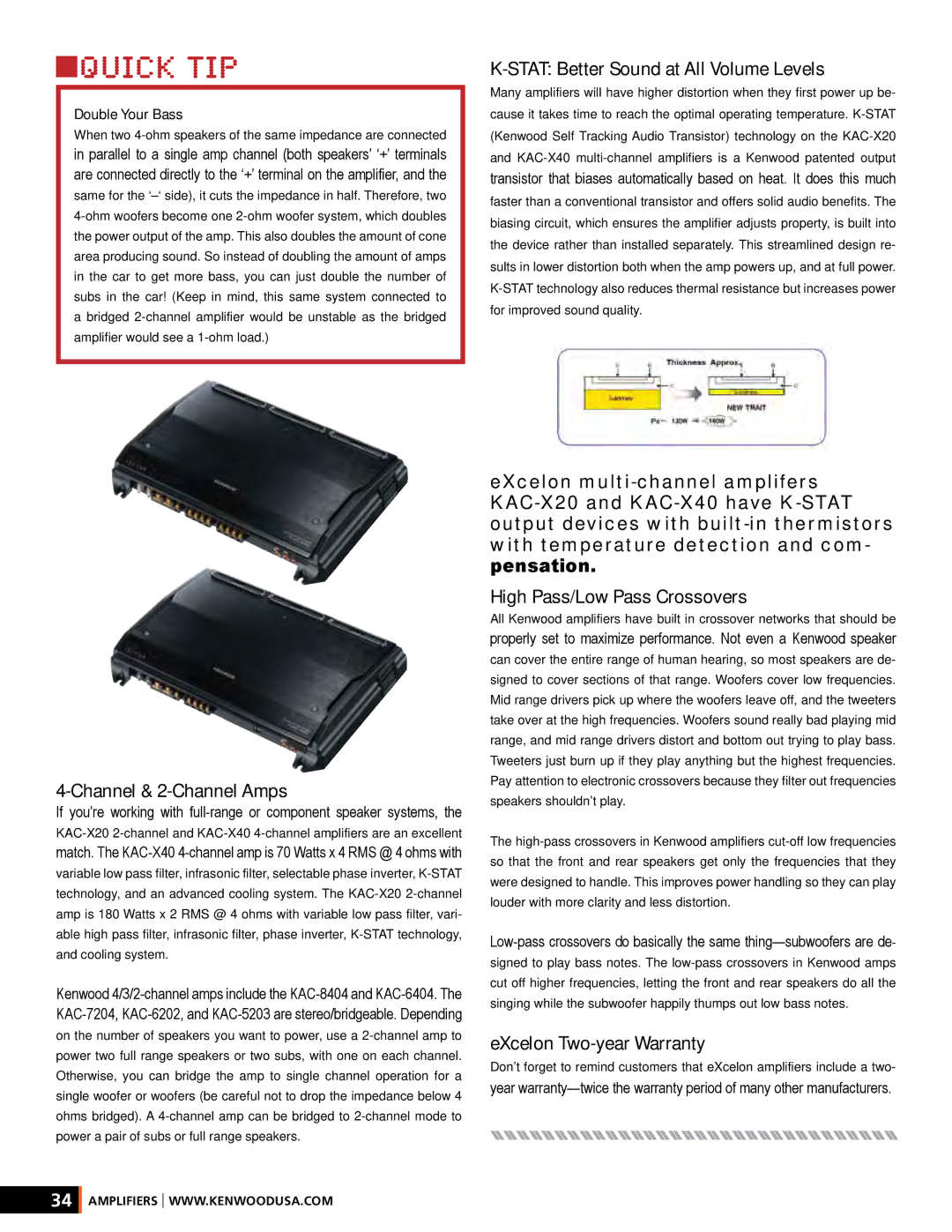 Kenwood XR-S17P manual Stat Better Sound at All Volume Levels, Channel & 2-Channel Amps, High Pass/Low Pass Crossovers 