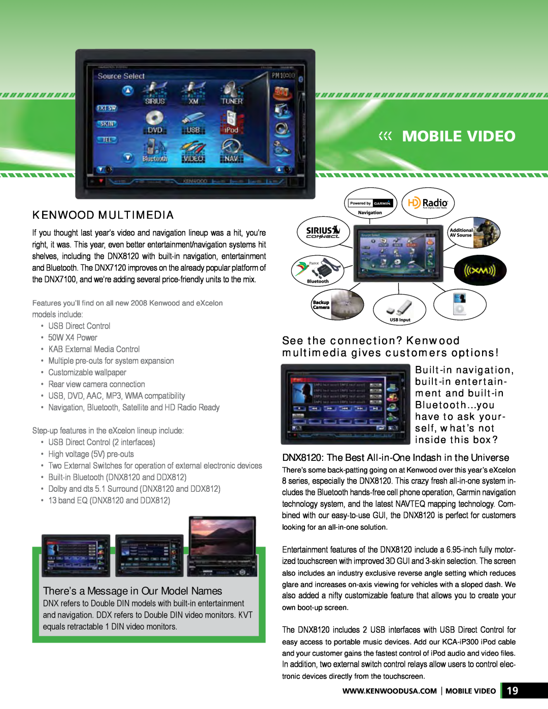 Kenwood XR-S17P Mobile Video, There’s a Message in Our Model Names, Kenwood Multimedia, •USB Direct Control •50W X4 Power 
