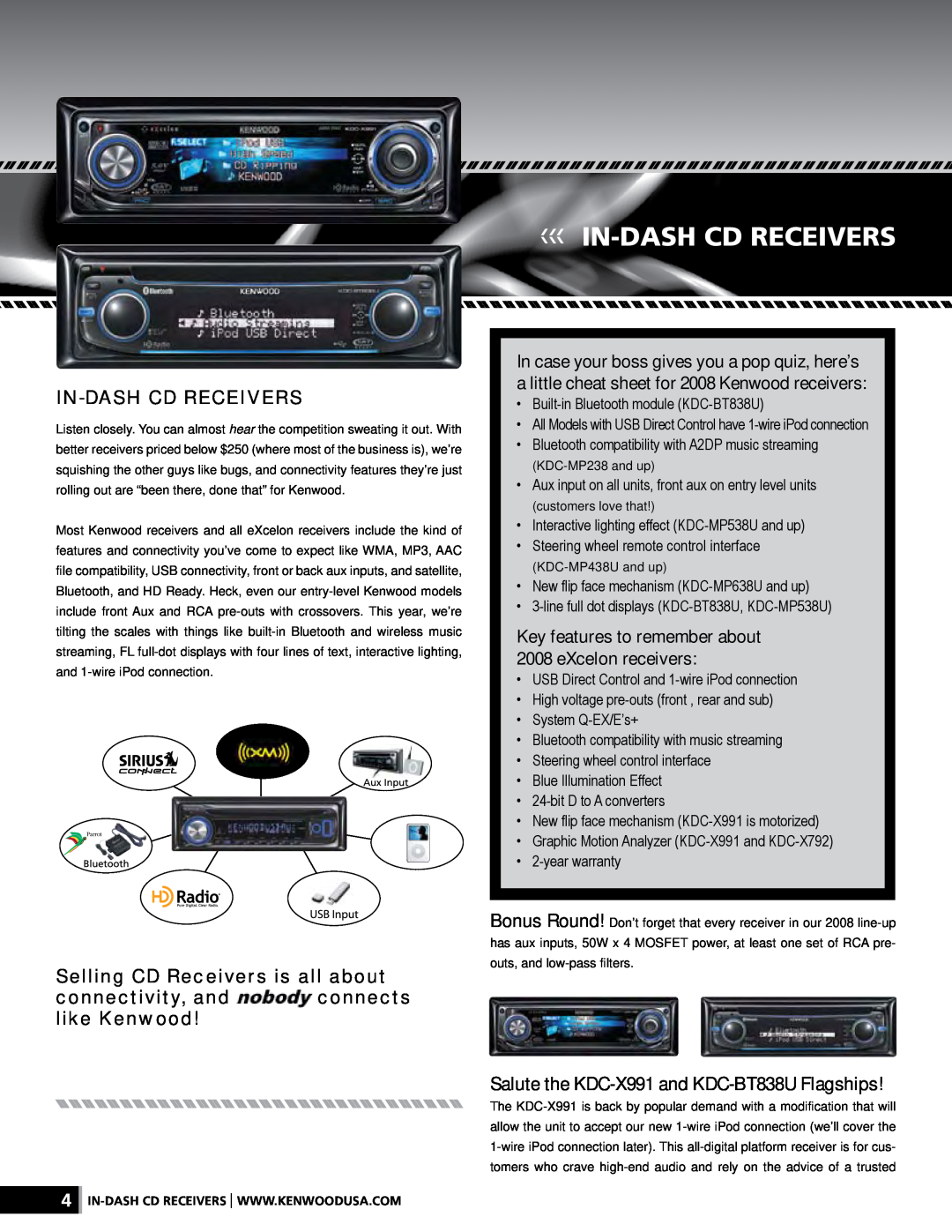 Kenwood XR-S17P In-Dashcd Receivers, Key features to remember about, eXcelon receivers, Selling CD Receivers is all about 