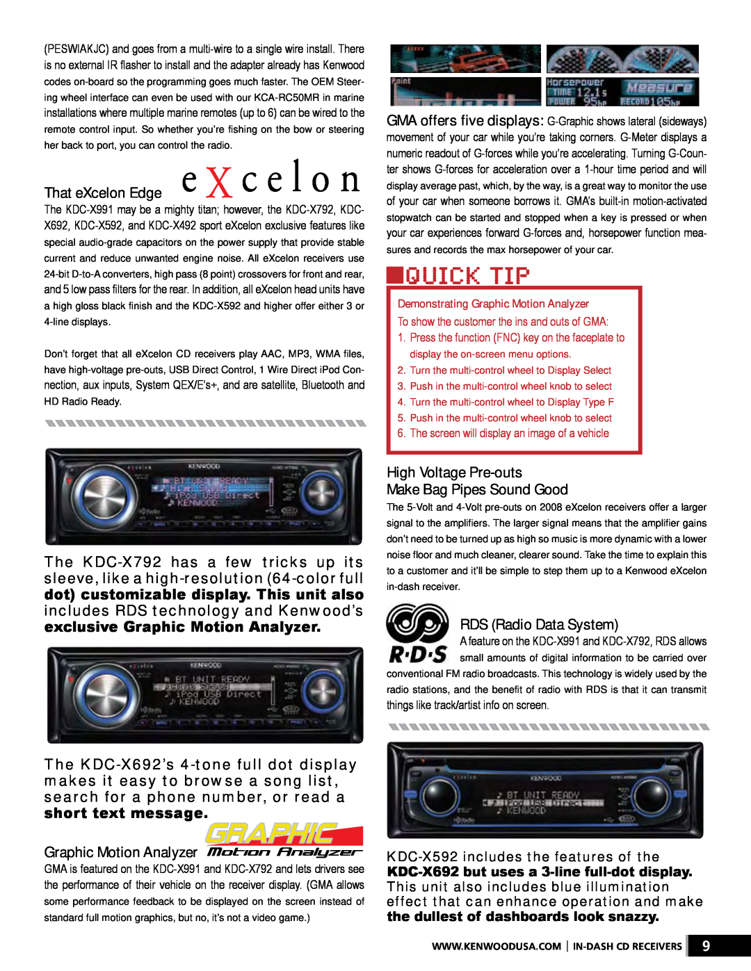 Kenwood XR-S17P manual That eXcelon Edge, High Voltage Pre-outs Make Bag Pipes Sound Good, RDS Radio Data System 