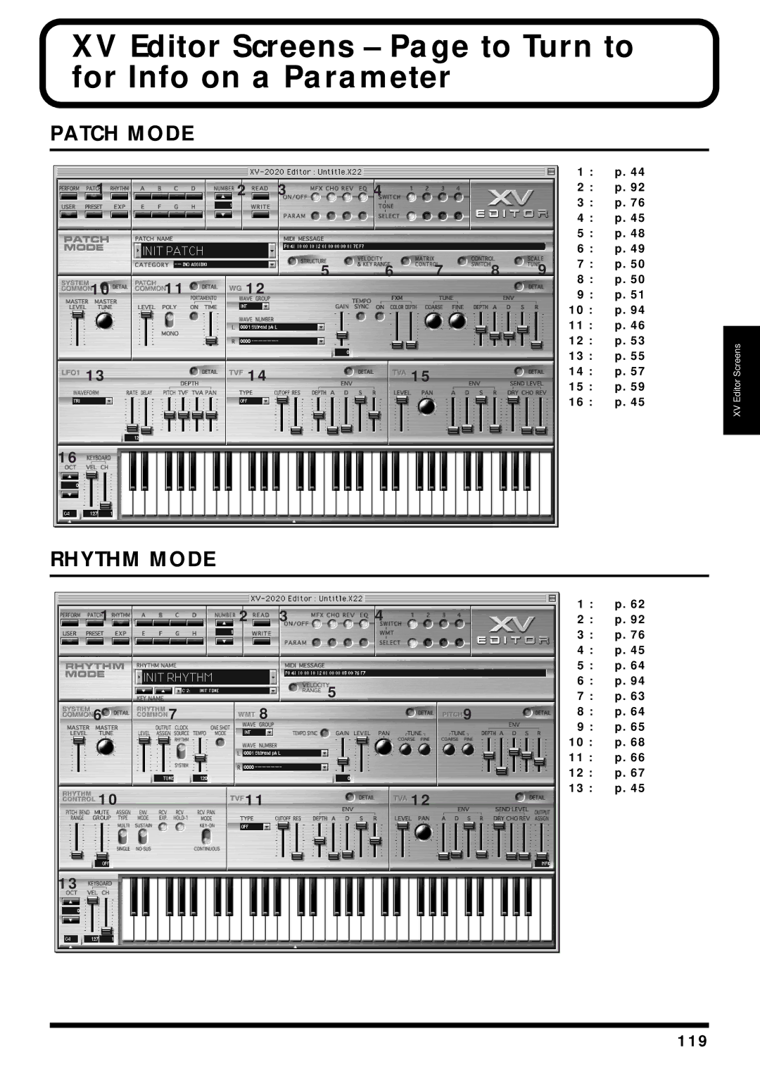 Kenwood XV-2020 owner manual XV Editor Screens Page to Turn to for Info on a Parameter, 119 