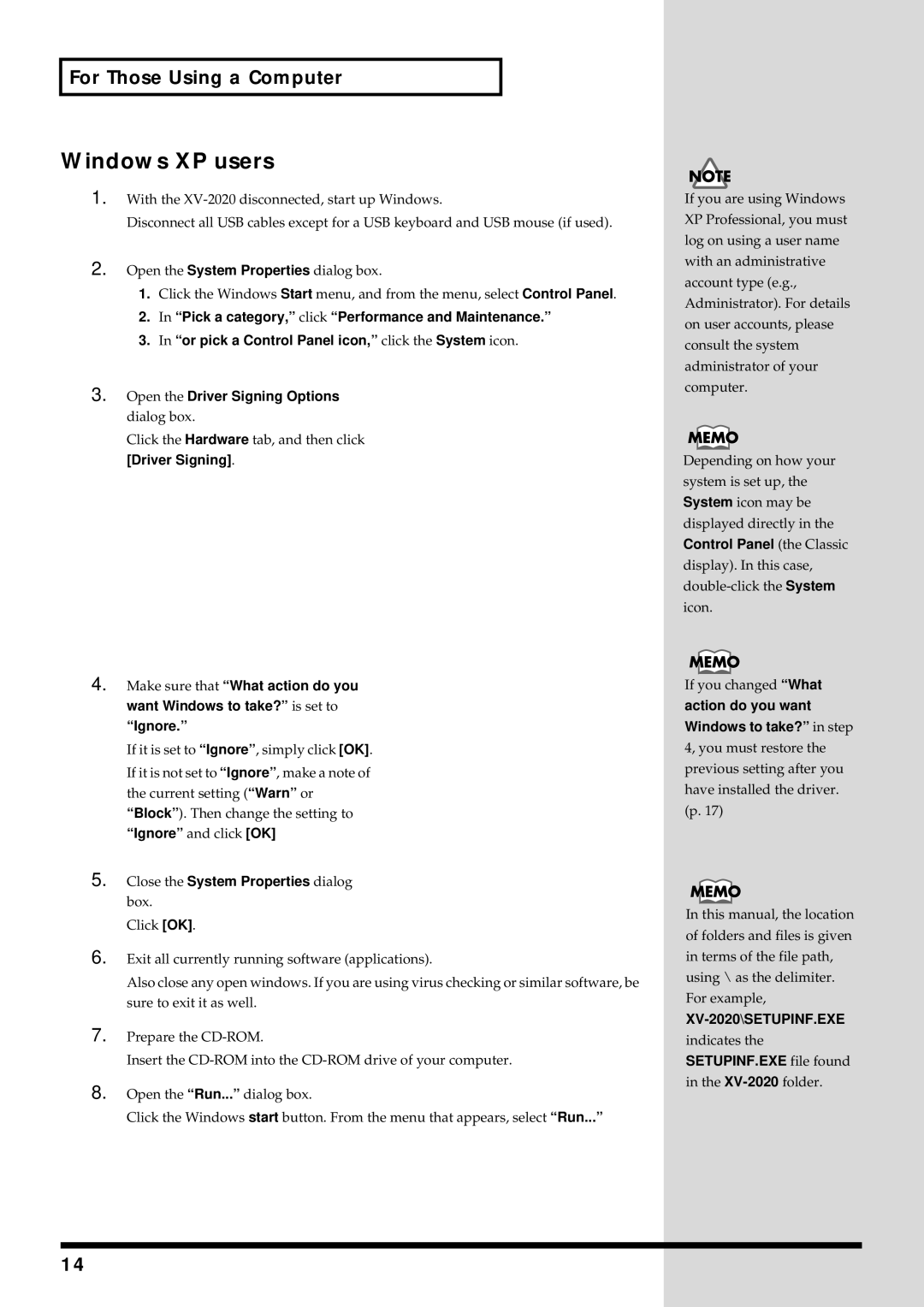 Kenwood XV-2020 owner manual Windows XP users, For Those Using a Computer 