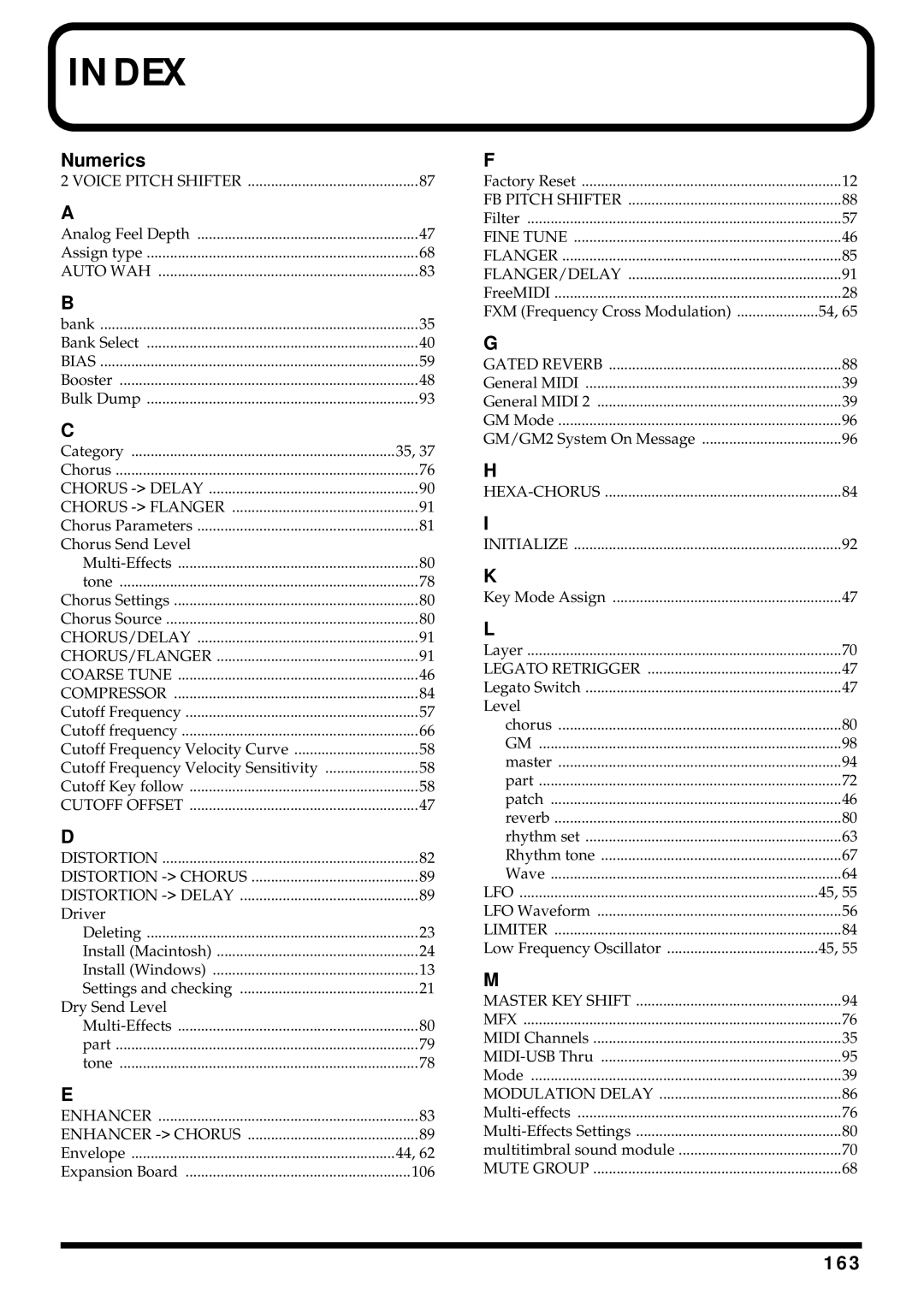 Kenwood XV-2020 owner manual Numerics, 163 