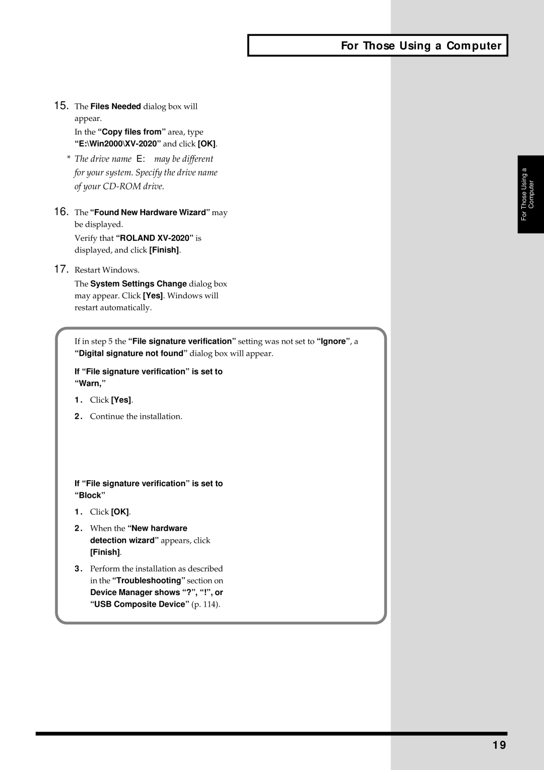 Kenwood Copy files from area, type \Win2000\XV-2020 and click OK, Digital signature not found dialog box will appear 