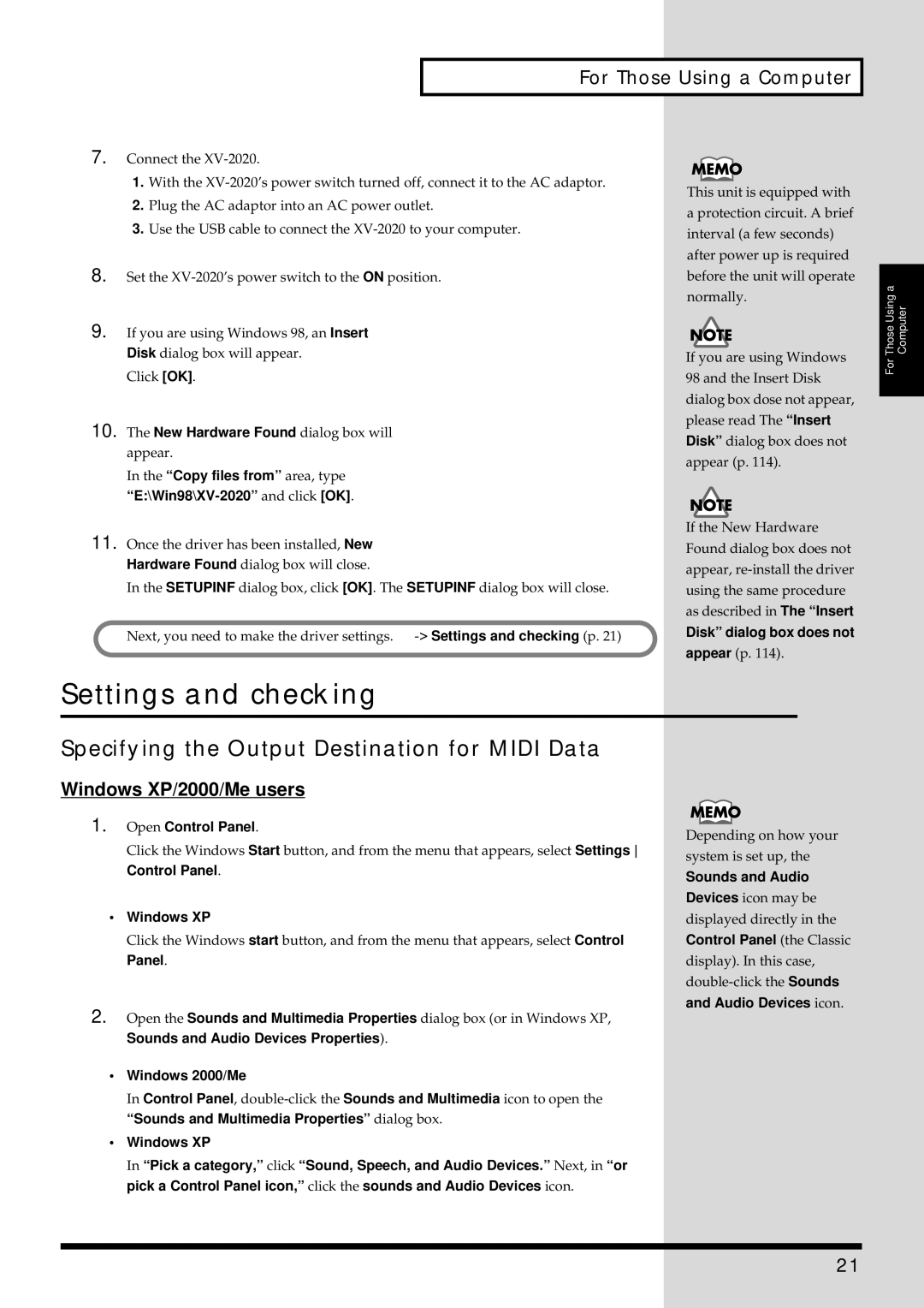 Kenwood XV-2020 owner manual Specifying the Output Destination for Midi Data, Windows XP/2000/Me users 