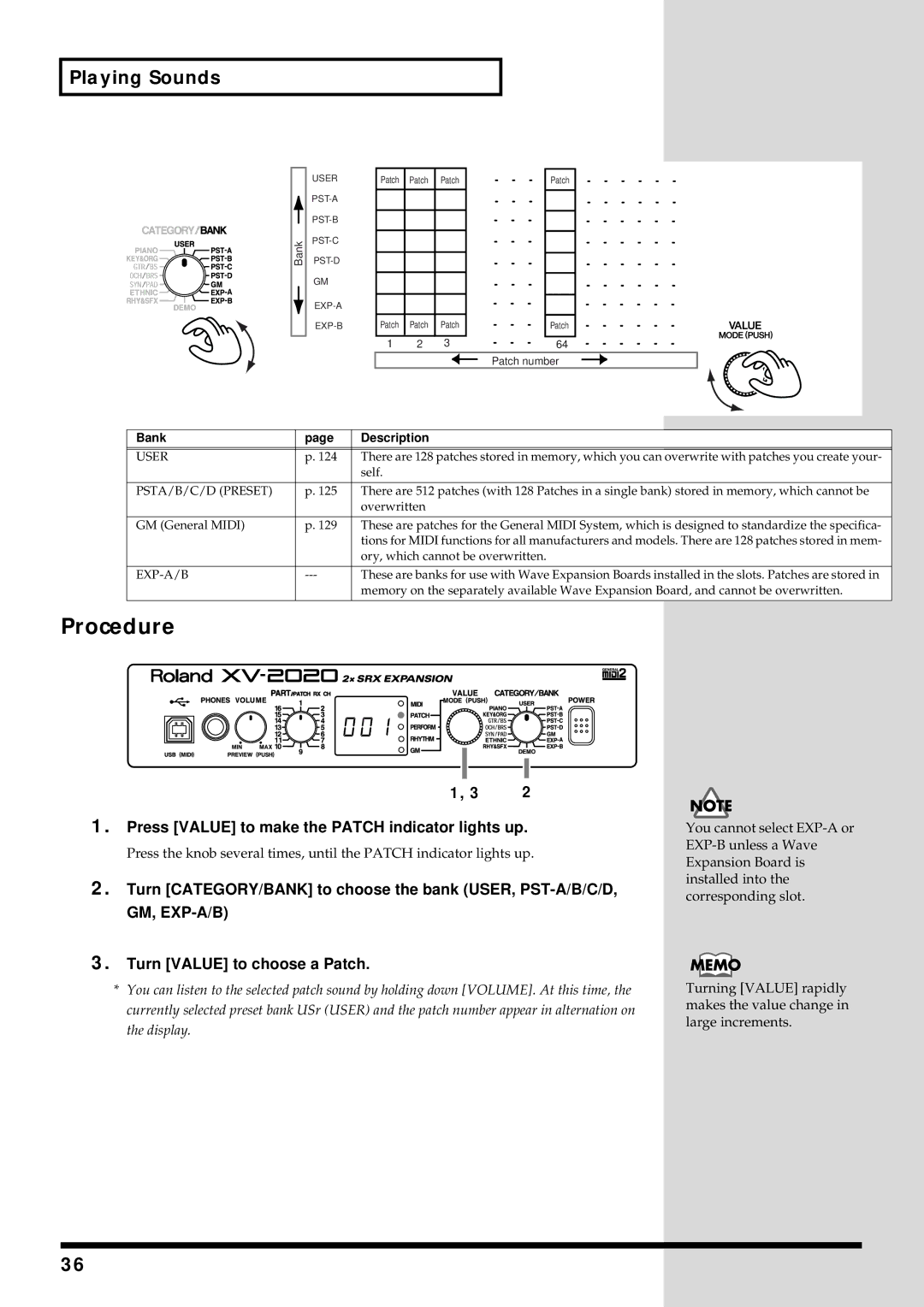 Kenwood XV-2020 owner manual Procedure, Bank Description, User, PSTA/B/C/D Preset, Exp-A/B 