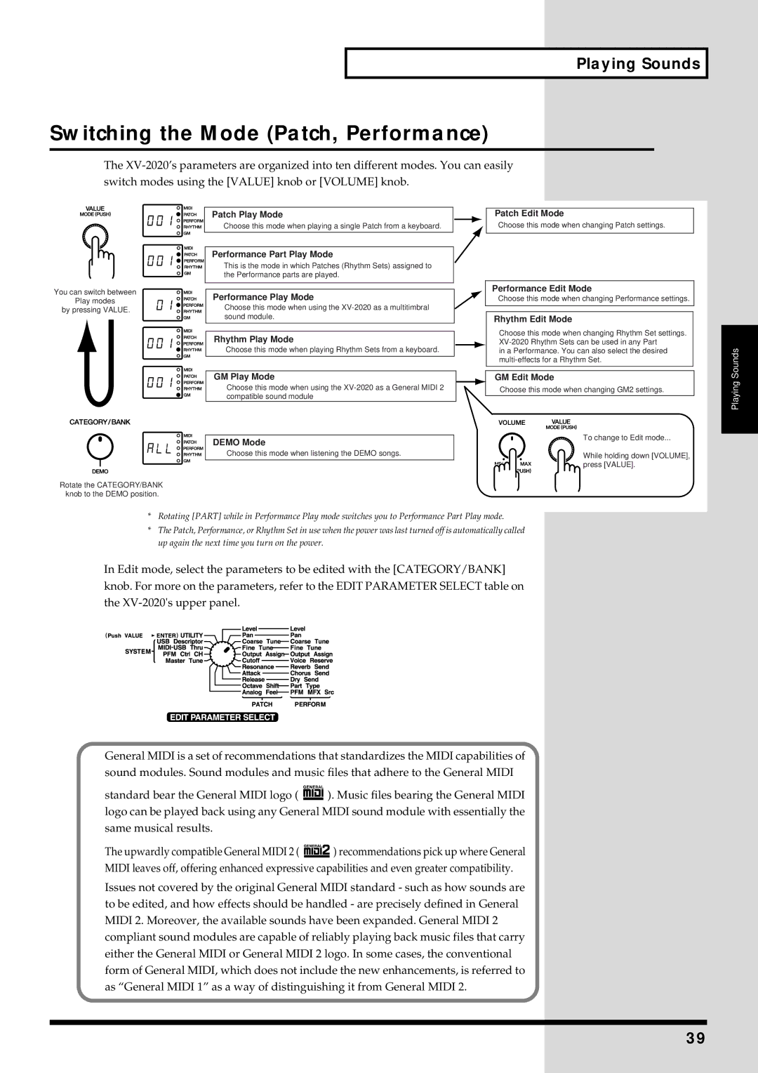 Kenwood XV-2020 owner manual Switching the Mode Patch, Performance, Performance Part Play Mode 