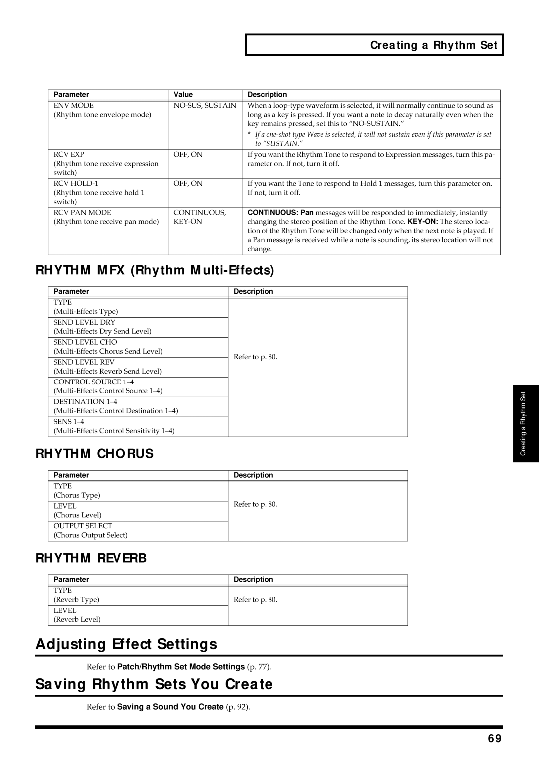 Kenwood XV-2020 owner manual Saving Rhythm Sets You Create, Rhythm MFX Rhythm Multi-Effects, Rhythm Chorus, Rhythm Reverb 