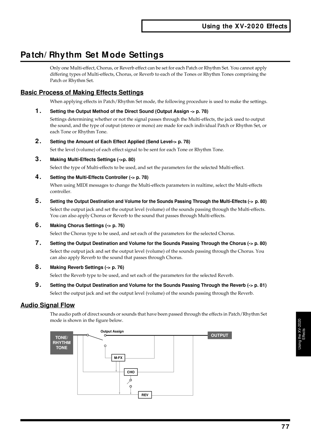 Kenwood owner manual Patch/Rhythm Set Mode Settings, Using the XV-2020 Effects, Basic Process of Making Effects Settings 