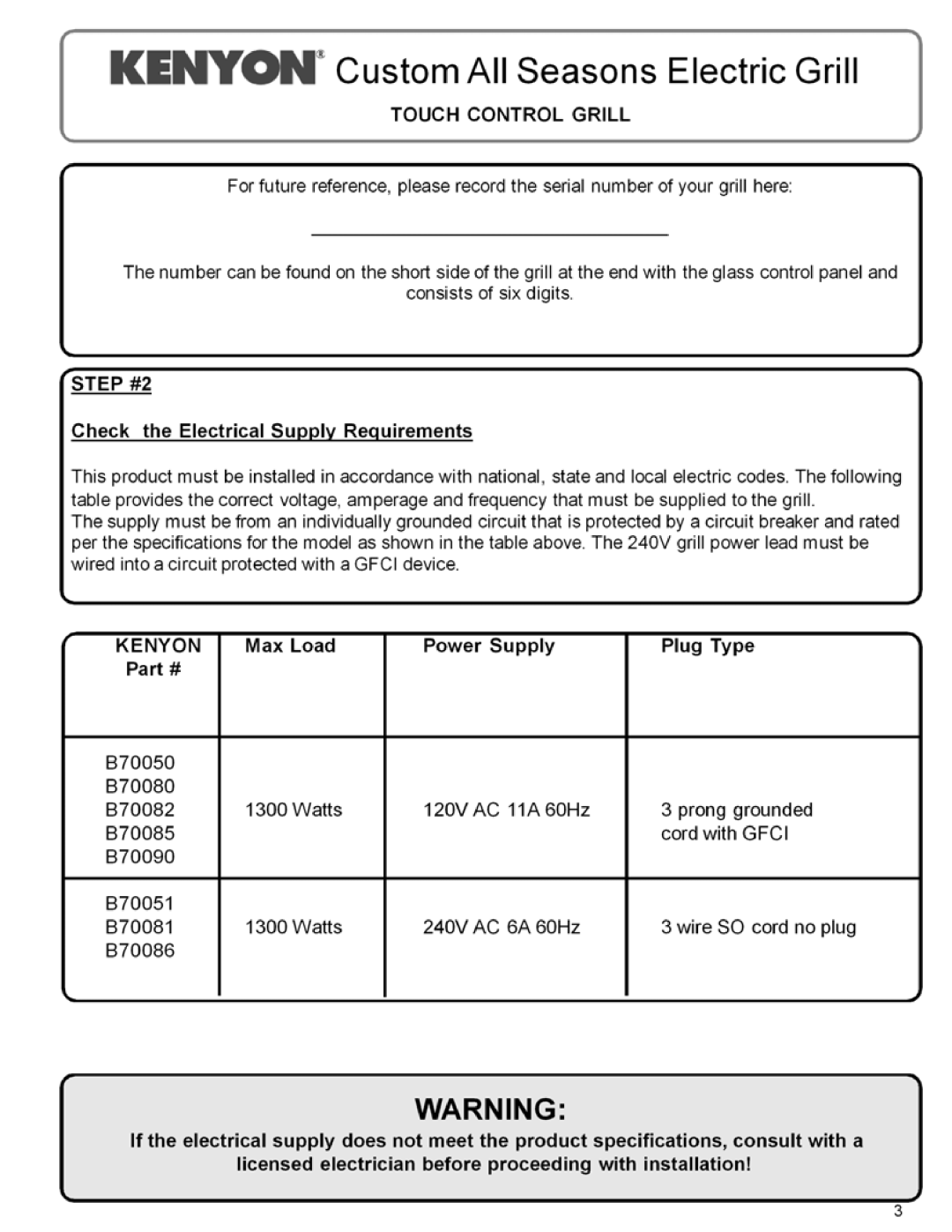 Kenyon 143355D manual 