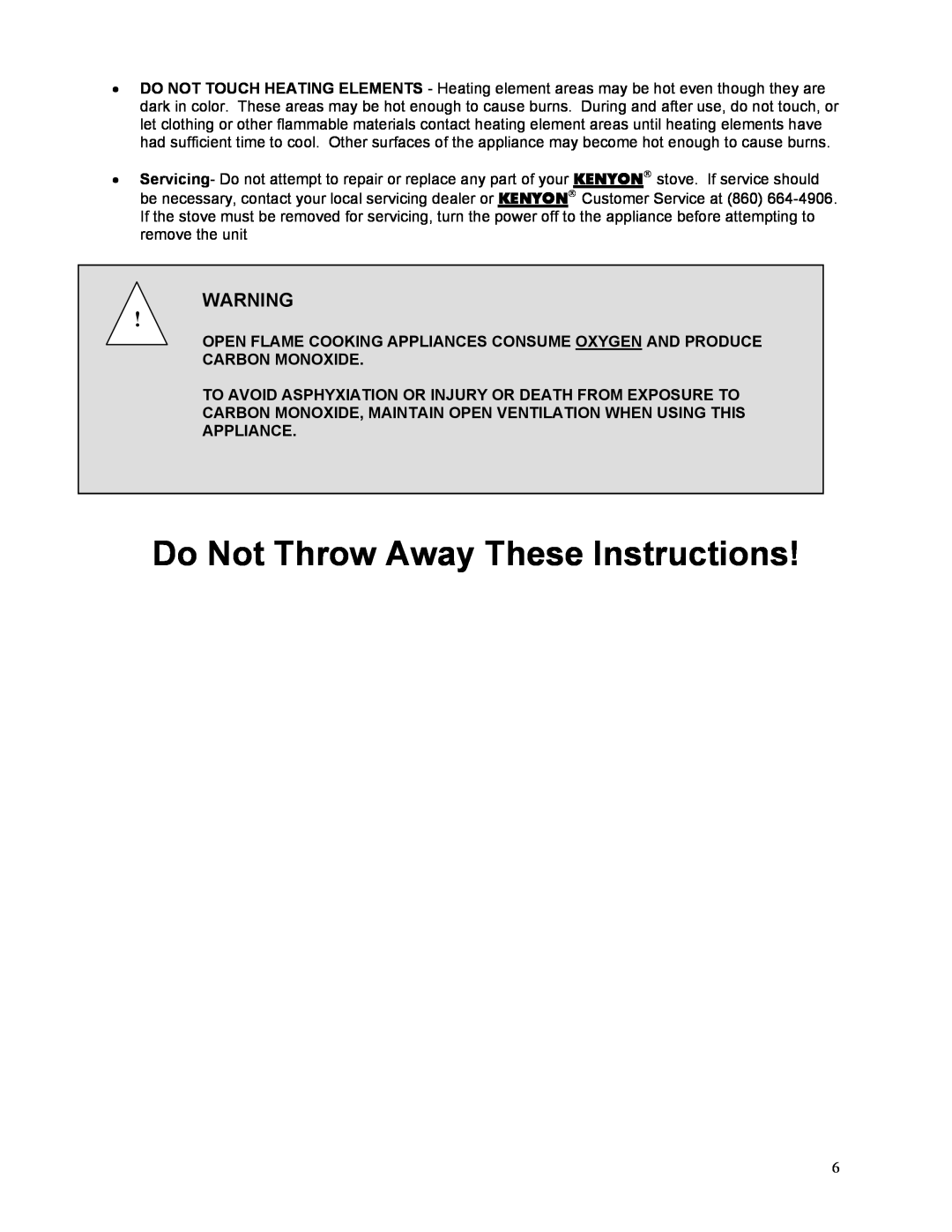 Kenyon 436, 213 manual Do Not Throw Away These Instructions, To Avoid Asphyxiation Or Injury Or Death From Exposure To 