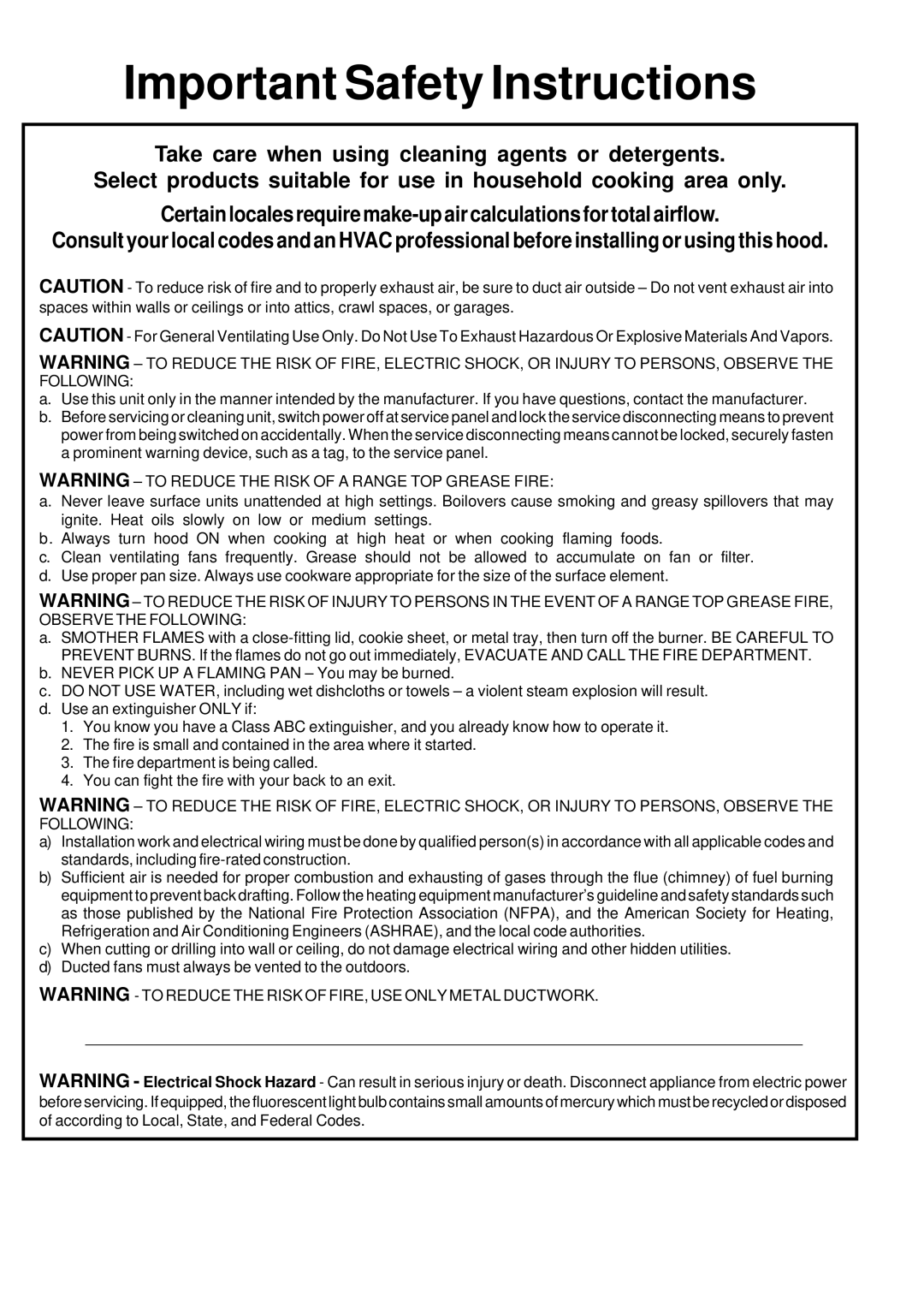 Kenyon B81200 Series manual Important Safety Instructions 