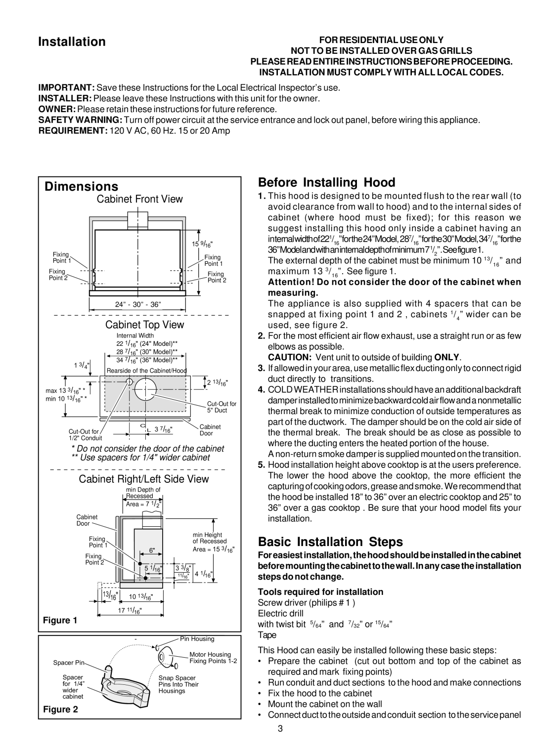 Kenyon B81200 Series manual Dimensions Before Installing Hood, Basic Installation Steps 