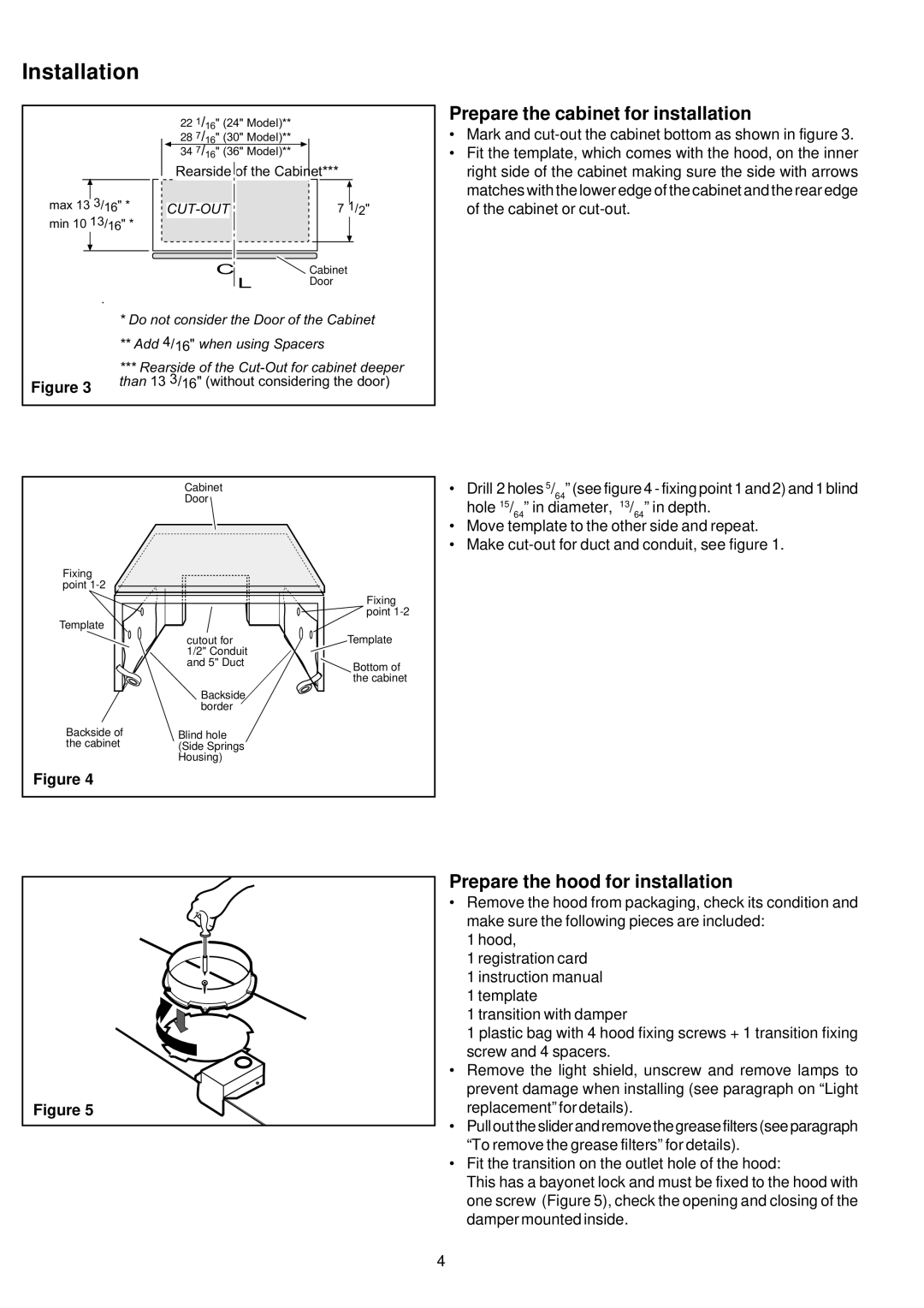 Kenyon B81200 Series manual Prepare the cabinet for installation, Prepare the hood for installation 