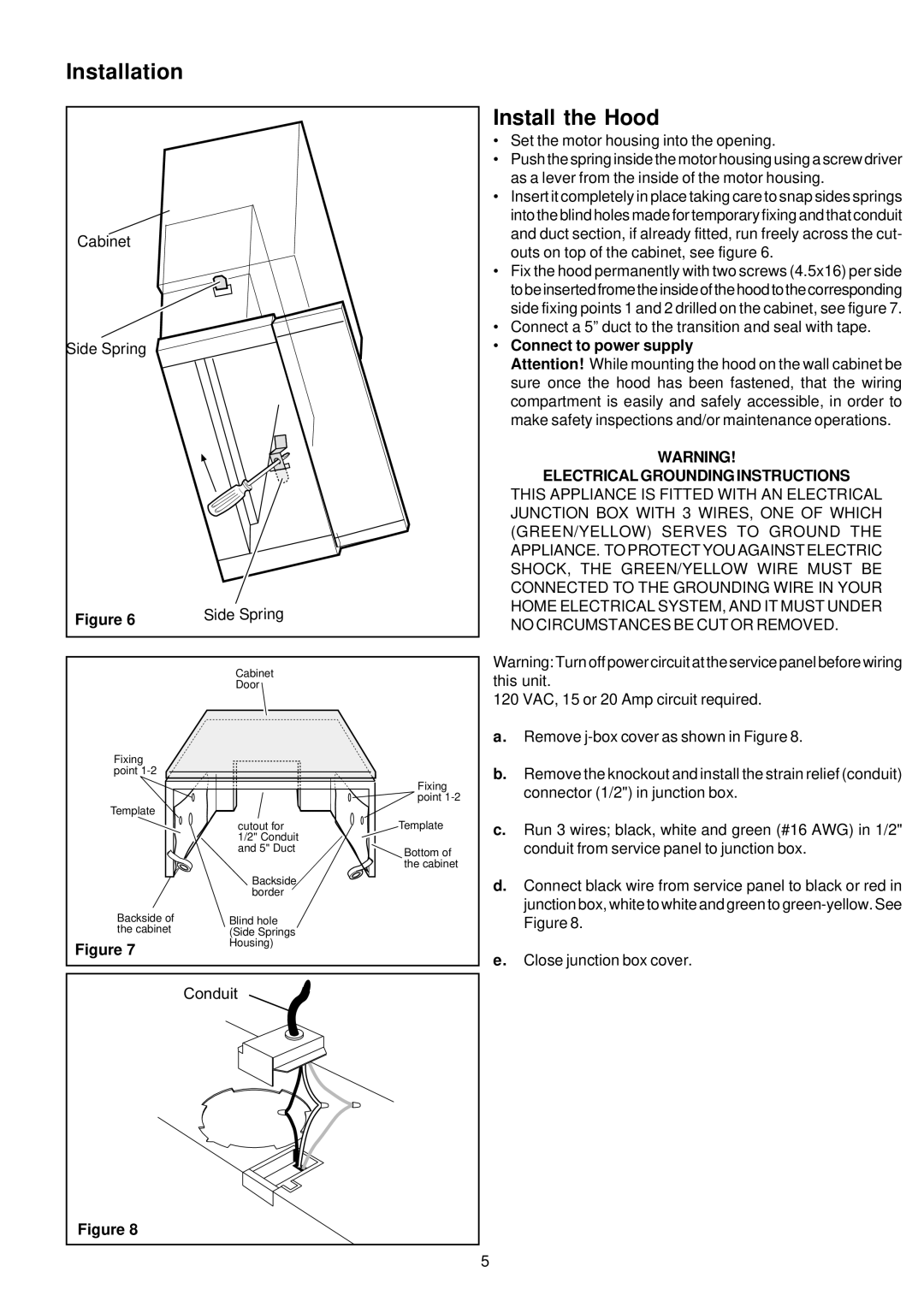 Kenyon B81200 Series manual Install the Hood, Electrical Grounding Instructions 